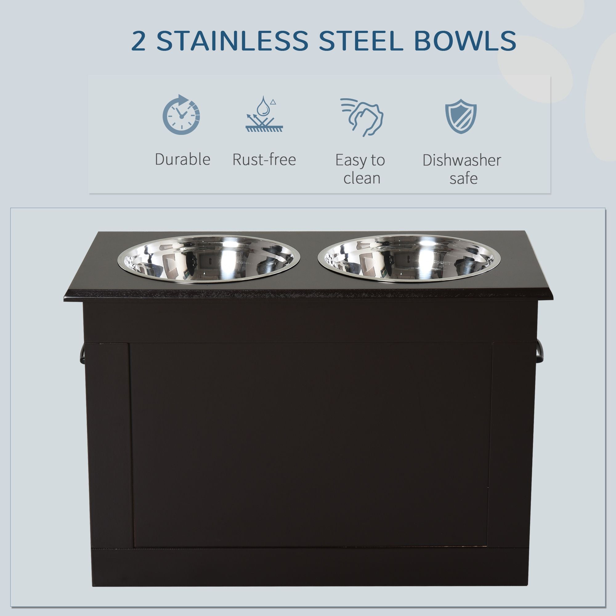 PawHut Raised Dog Feeding Station with 2 Stainless Steel Bowls Storage Large Pets Dark Brown