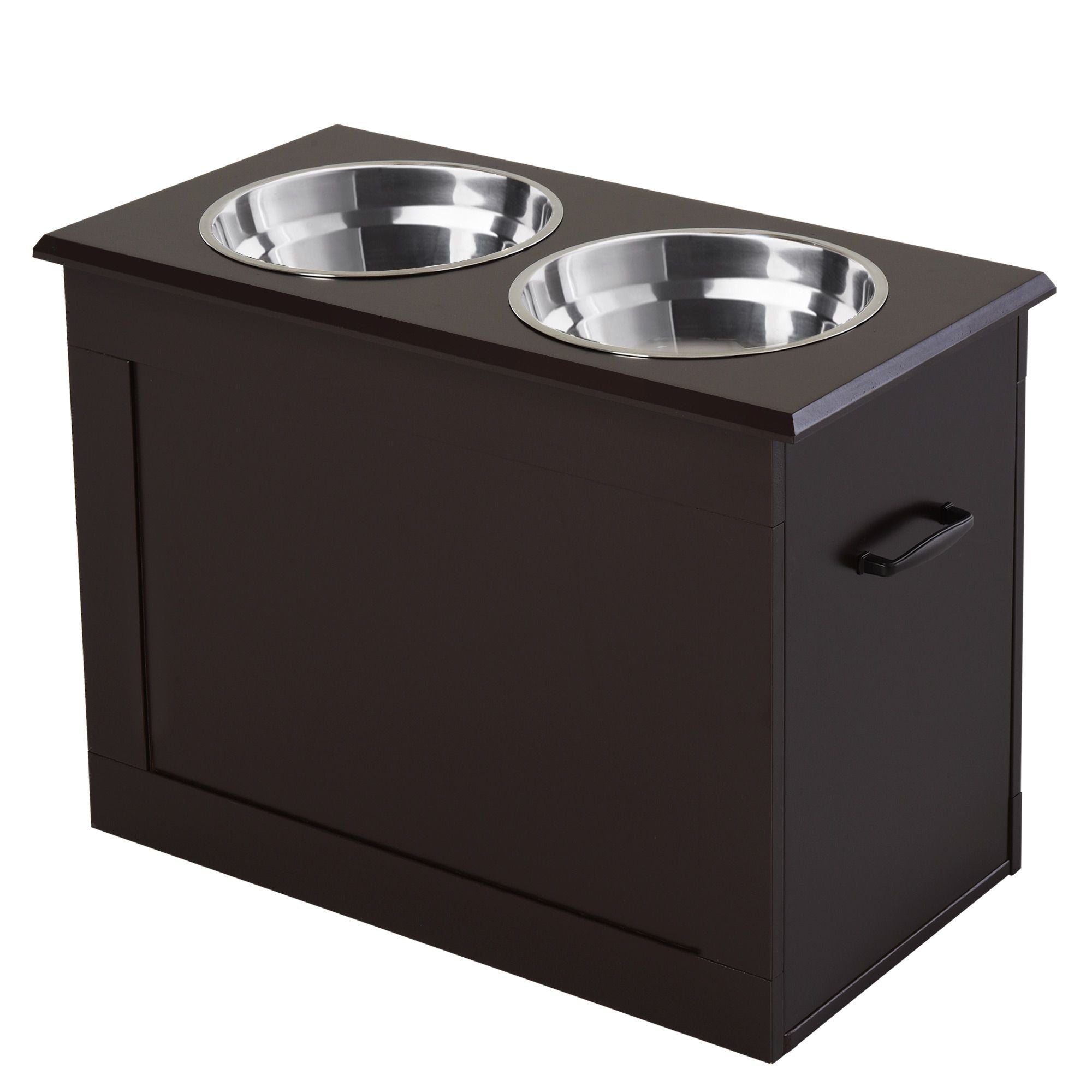 PawHut Raised Dog Feeding Station with 2 Stainless Steel Bowls Storage Large Pets Dark Brown