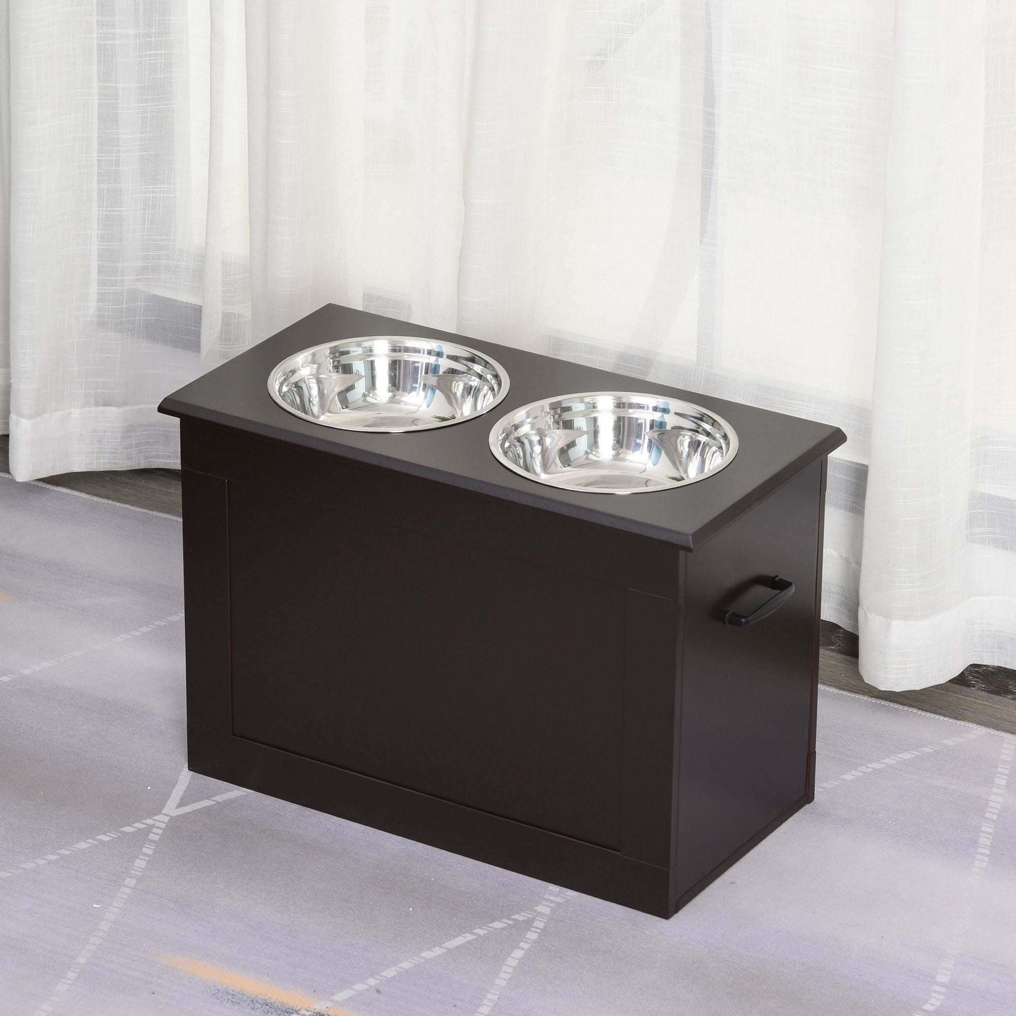 PawHut Raised Dog Feeding Station with 2 Stainless Steel Bowls Storage Large Pets Dark Brown