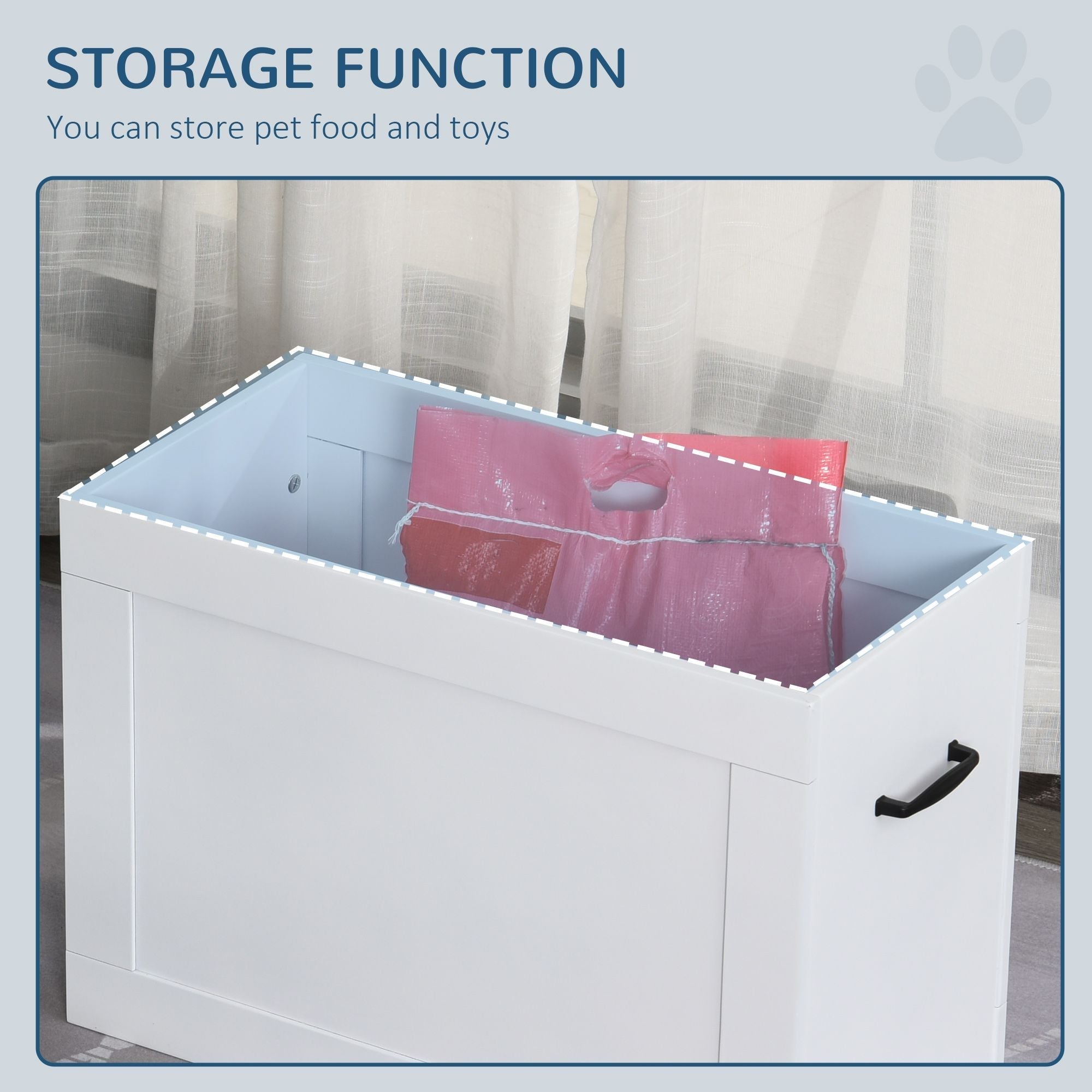 PawHut White Raised Pet Dining Station with Food Storage and Steel Bowls for Big Pups