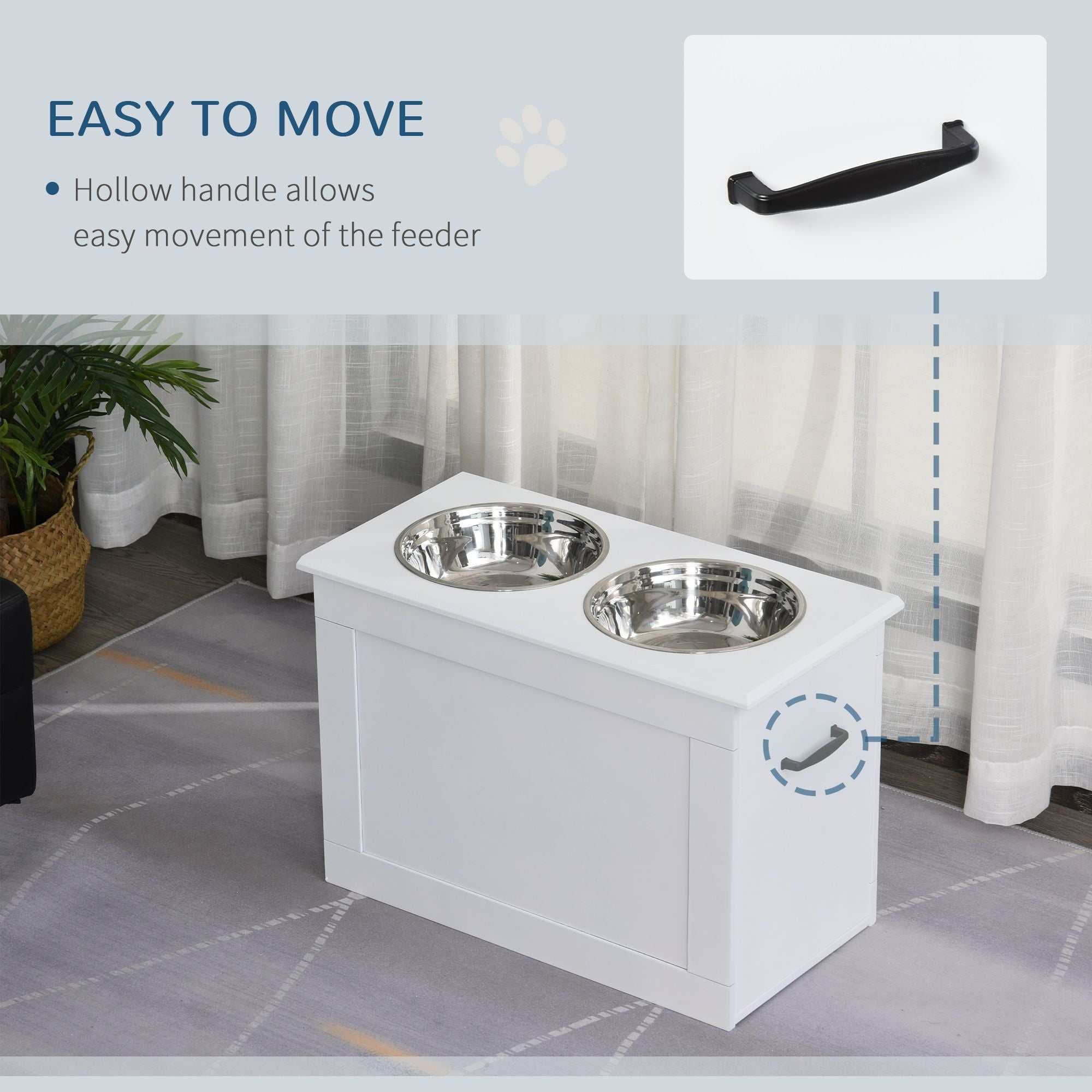 PawHut White Raised Pet Dining Station with Food Storage and Steel Bowls for Big Pups