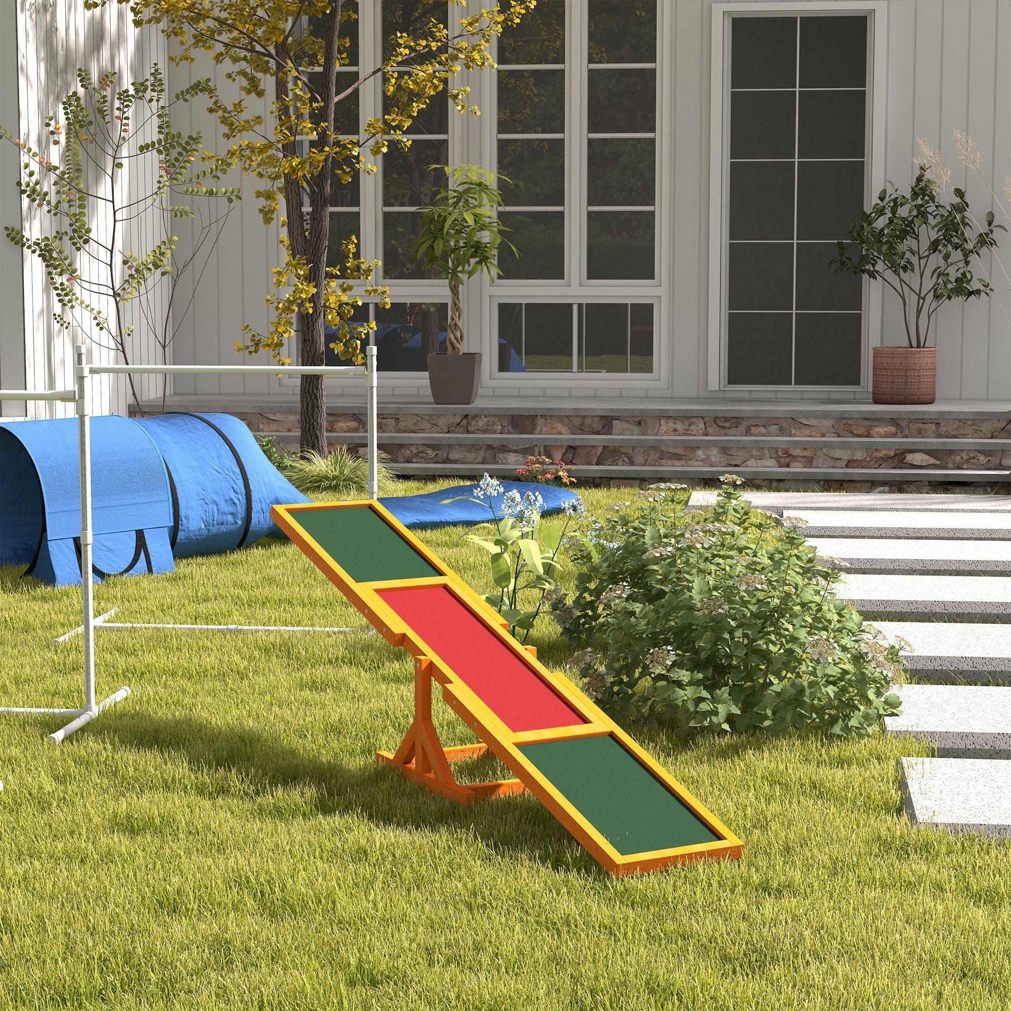 PawHut Wooden Dog Agility Seesaw, Training and Exercise Equipment, Weather Resistant, 71" L, Natural