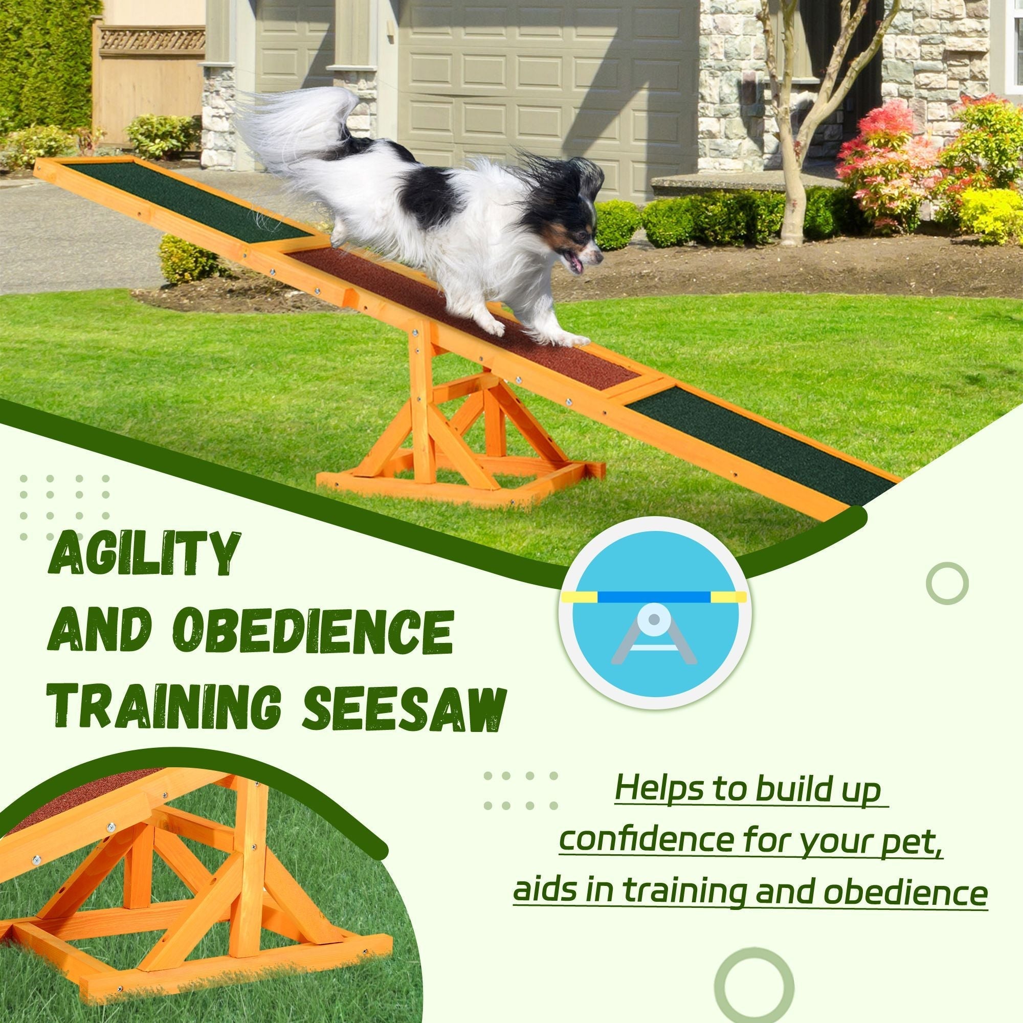 PawHut Wooden Dog Agility Seesaw, Training and Exercise Equipment, Weather Resistant, 71" L, Natural