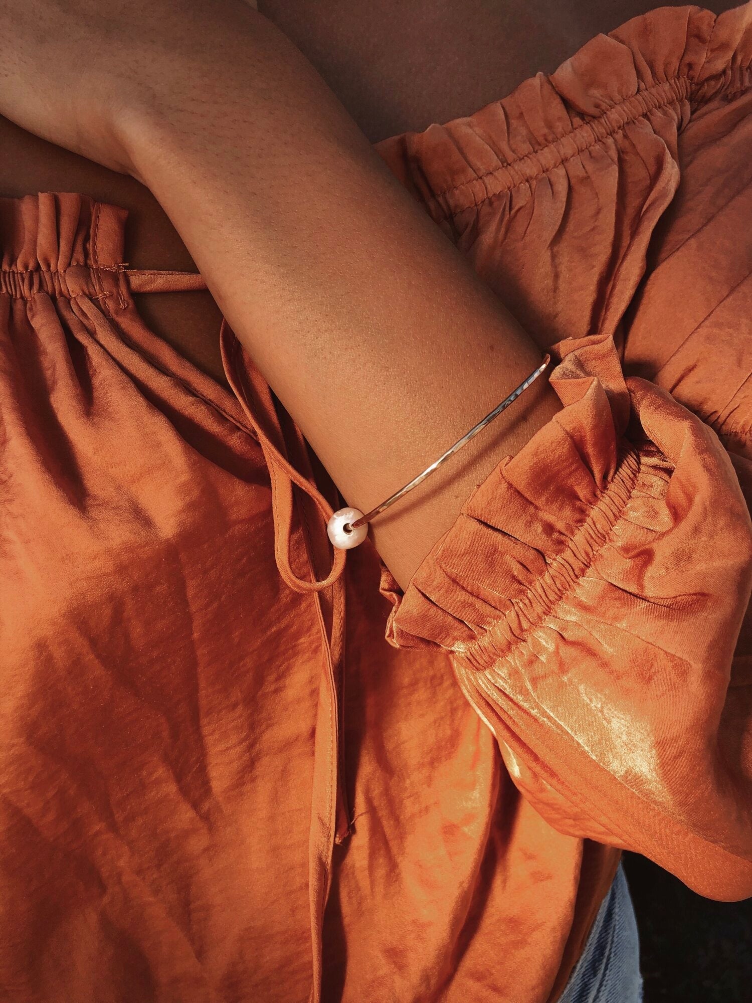 Hammered Pearl Bangle by Toasted Jewelry