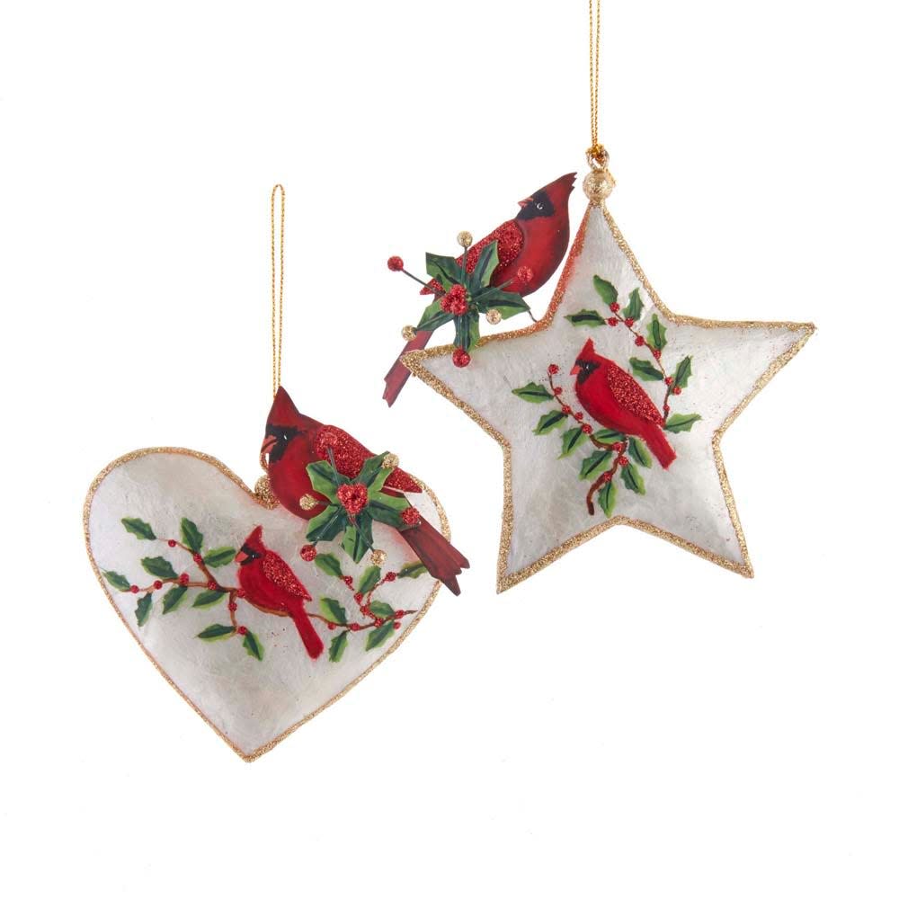 Heart or Star Cardinal Ornament -