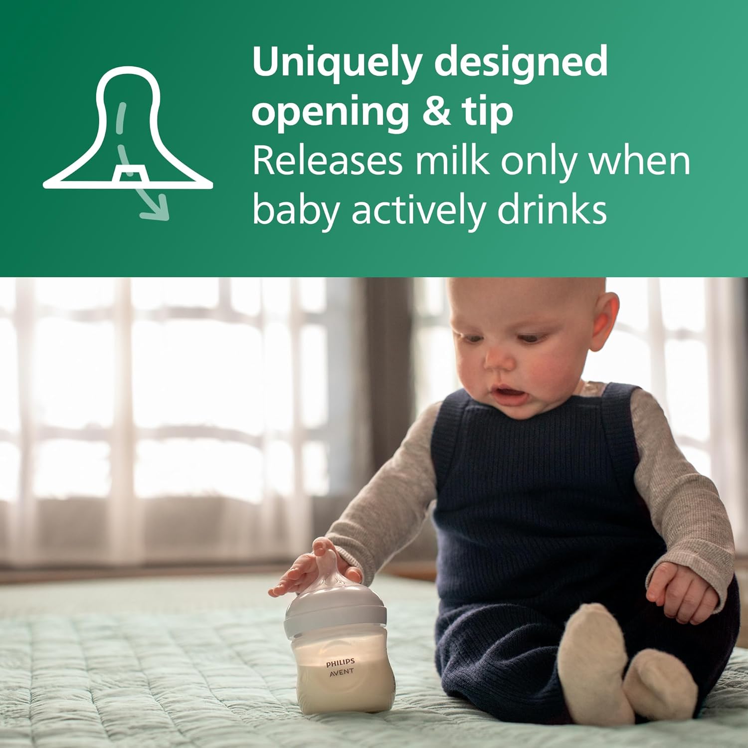 Philips Avent Natural Glass Baby Bottles with Natural Response Nipples (Slow Flow, Flow 2), 4oz, 4-Pack, SCY910/04