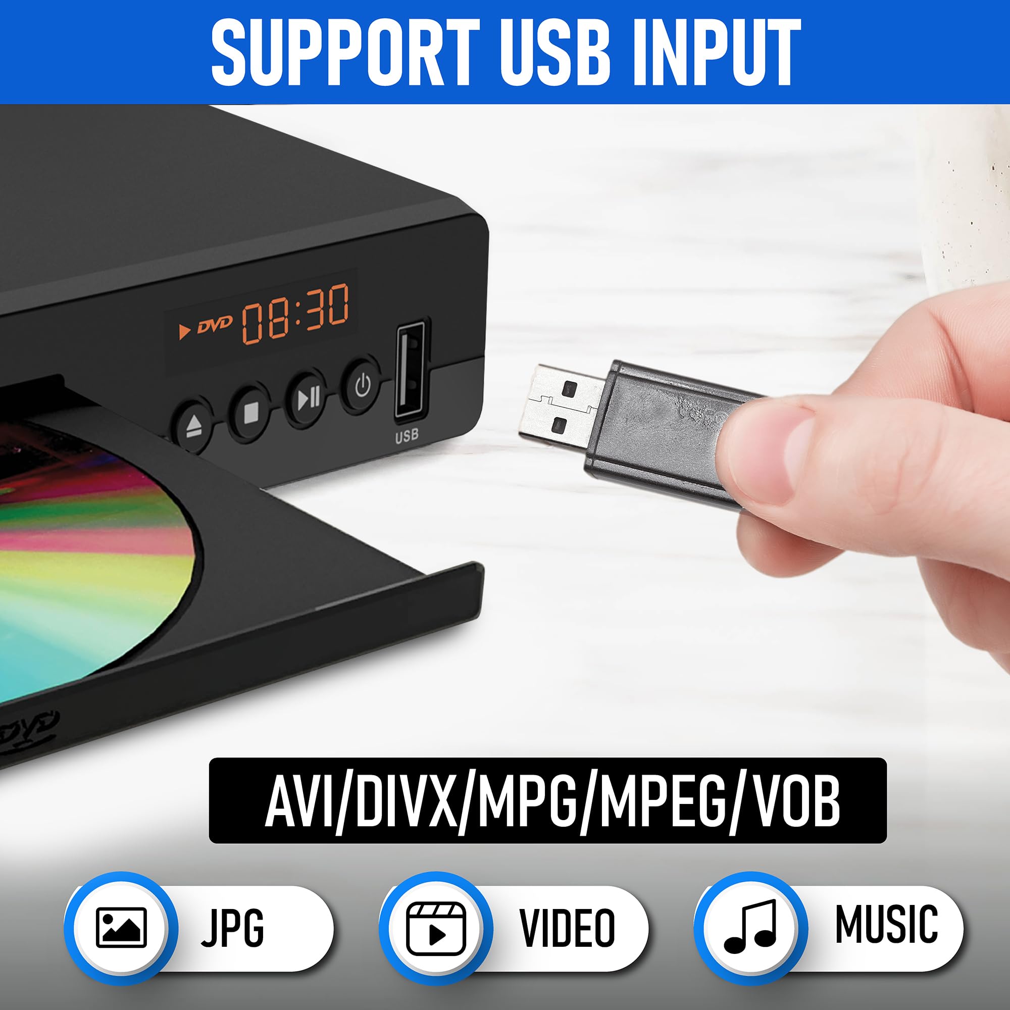 Philips DVD Players for TV with HDMI Port 1080P All Region HD DVD Player for Smart TV USB Input Remote Control Device, Mini DVD CD Player for Home Stereo System, HDMI and RCA Cable Included