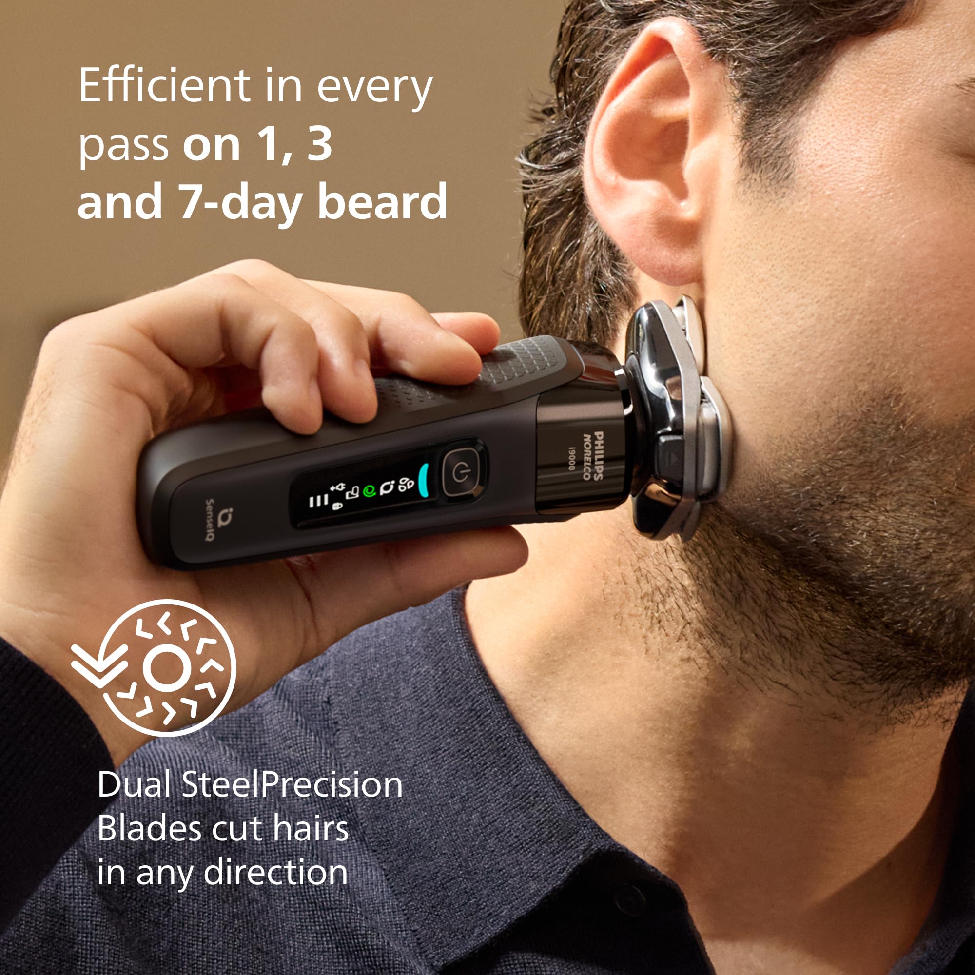 Philips Norelco 9400 Rechargeable Wet/Dry Electric Shaver with SenseIQ and Comfort Glide Ring Technology, Battery Powered, Silver, S9502/83