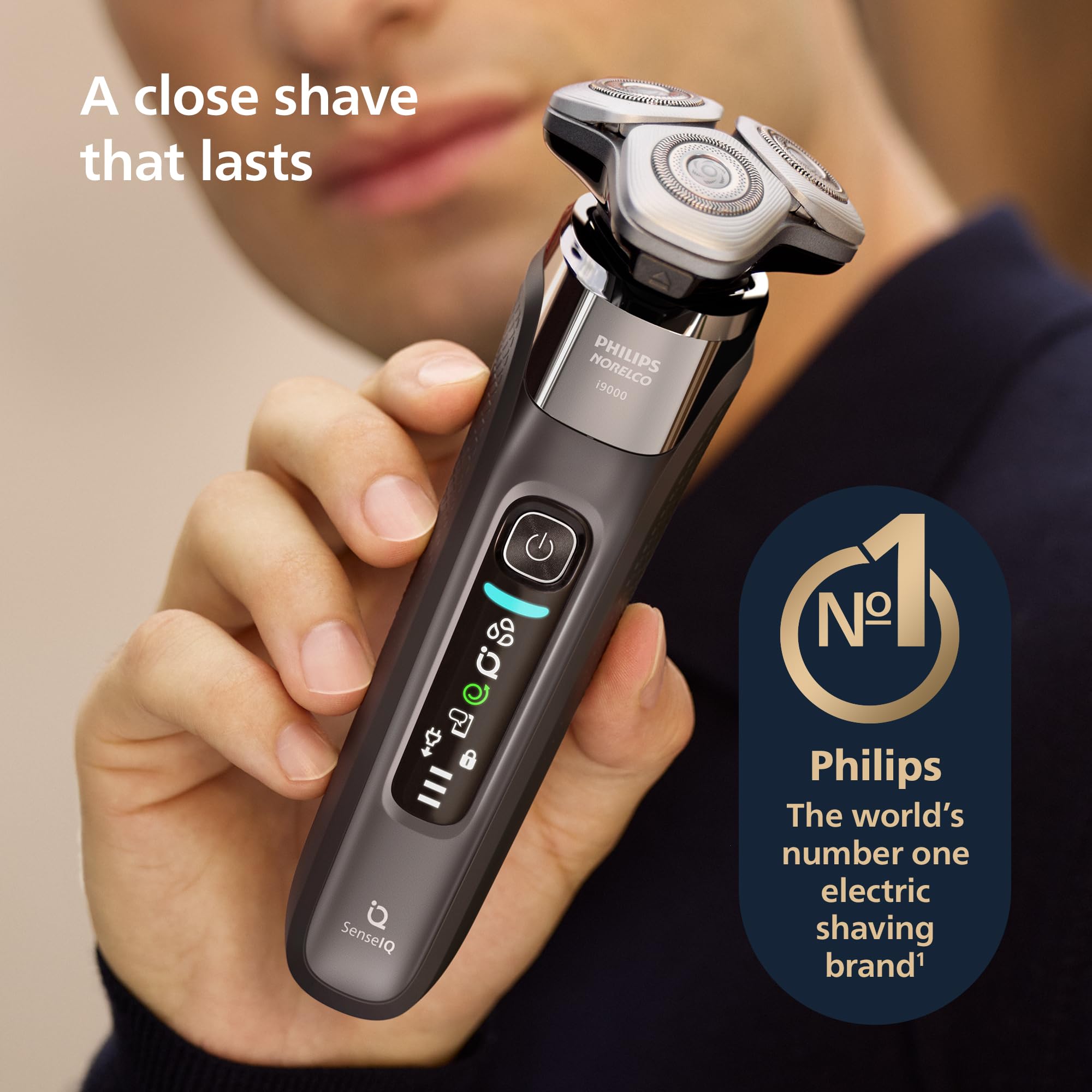 Philips Norelco 9400 Rechargeable Wet/Dry Electric Shaver with SenseIQ and Comfort Glide Ring Technology, Battery Powered, Silver, S9502/83