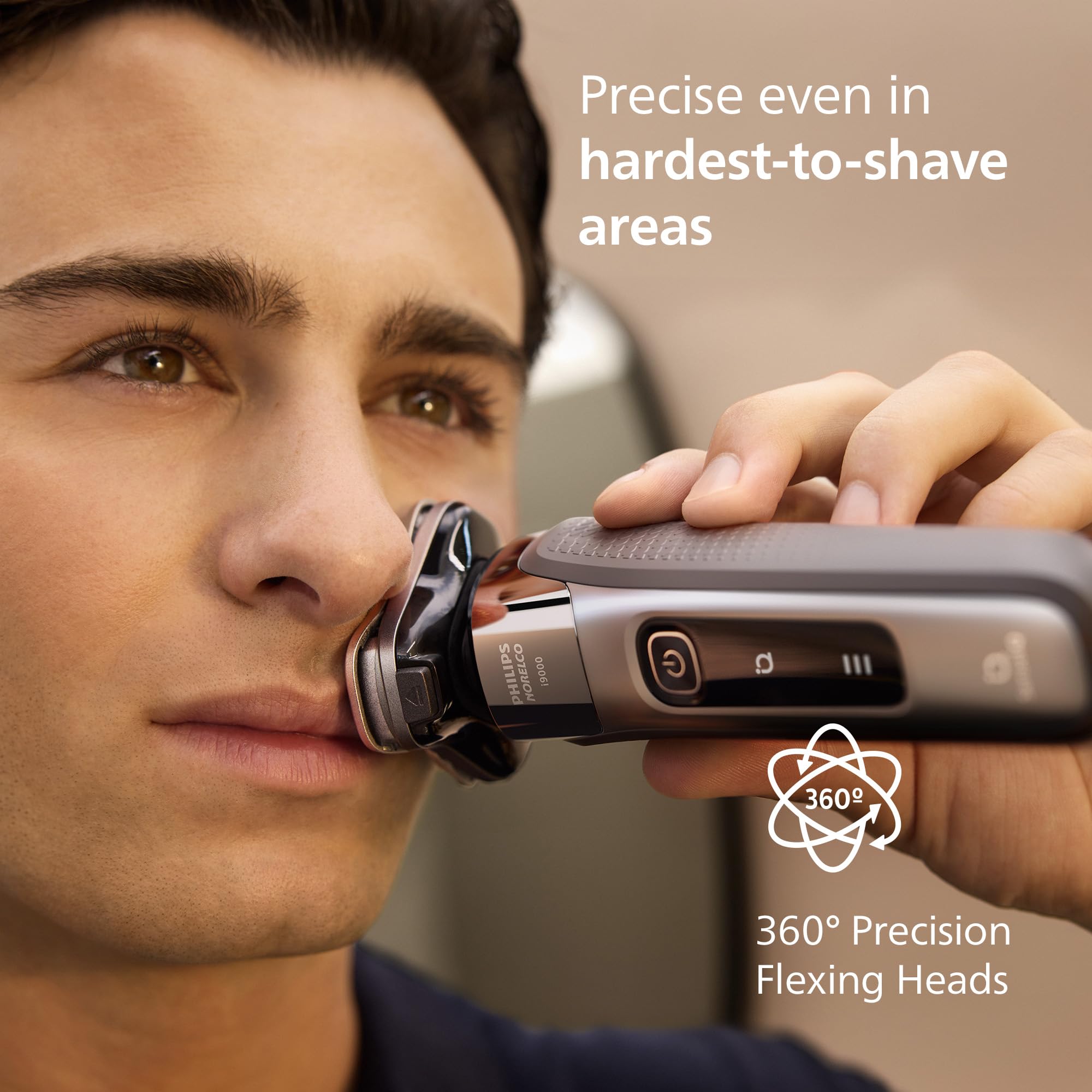 Philips Norelco 9400 Rechargeable Wet/Dry Electric Shaver with SenseIQ and Comfort Glide Ring Technology, Battery Powered, Silver, S9502/83