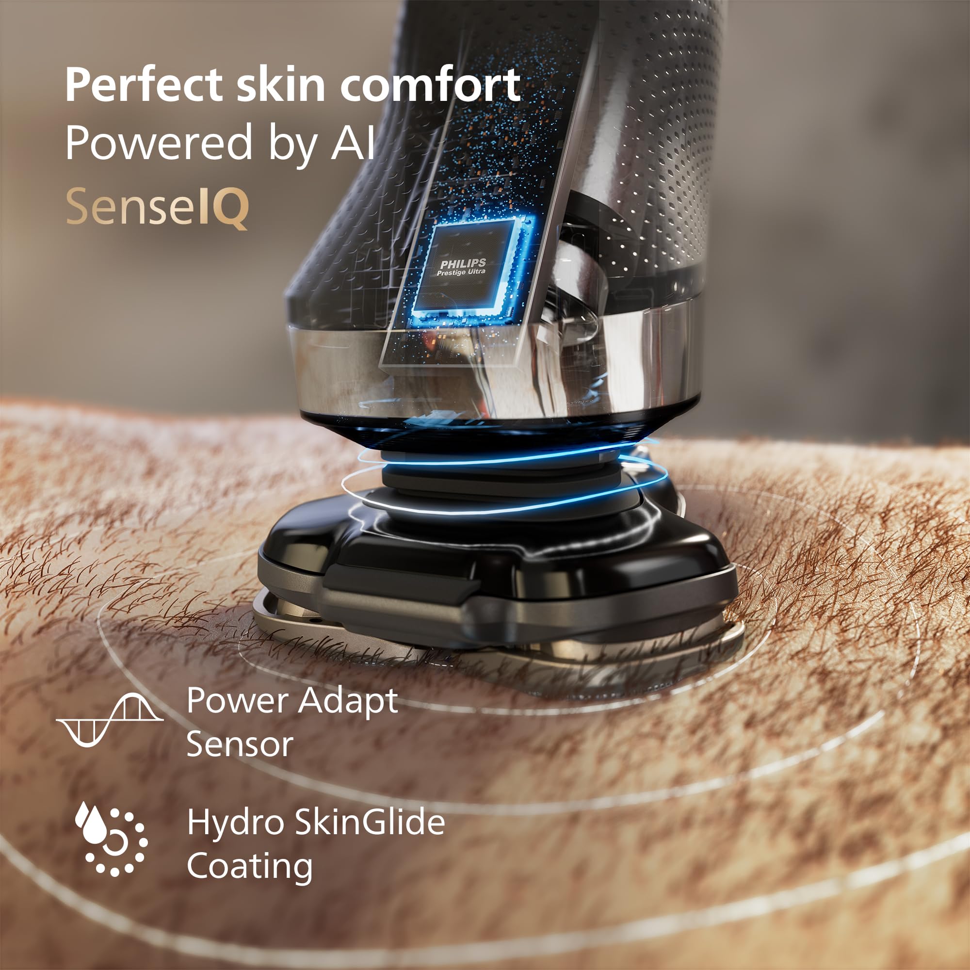 Philips Norelco 9400 Rechargeable Wet/Dry Electric Shaver with SenseIQ and Comfort Glide Ring Technology, Battery Powered, Silver, S9502/83