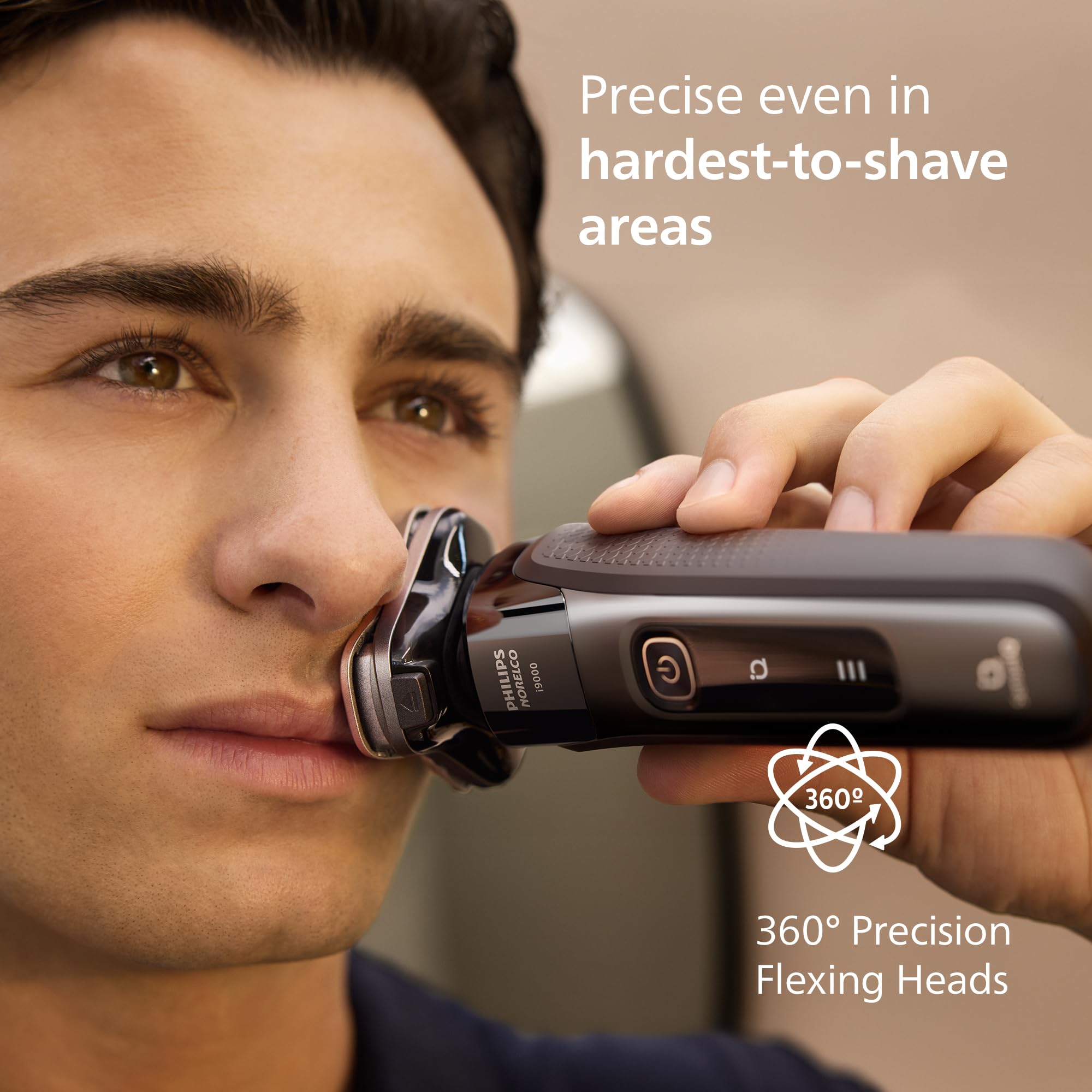 Philips Norelco 9400 Rechargeable Wet/Dry Electric Shaver with SenseIQ and Comfort Glide Ring Technology, Battery Powered, Silver, S9502/83
