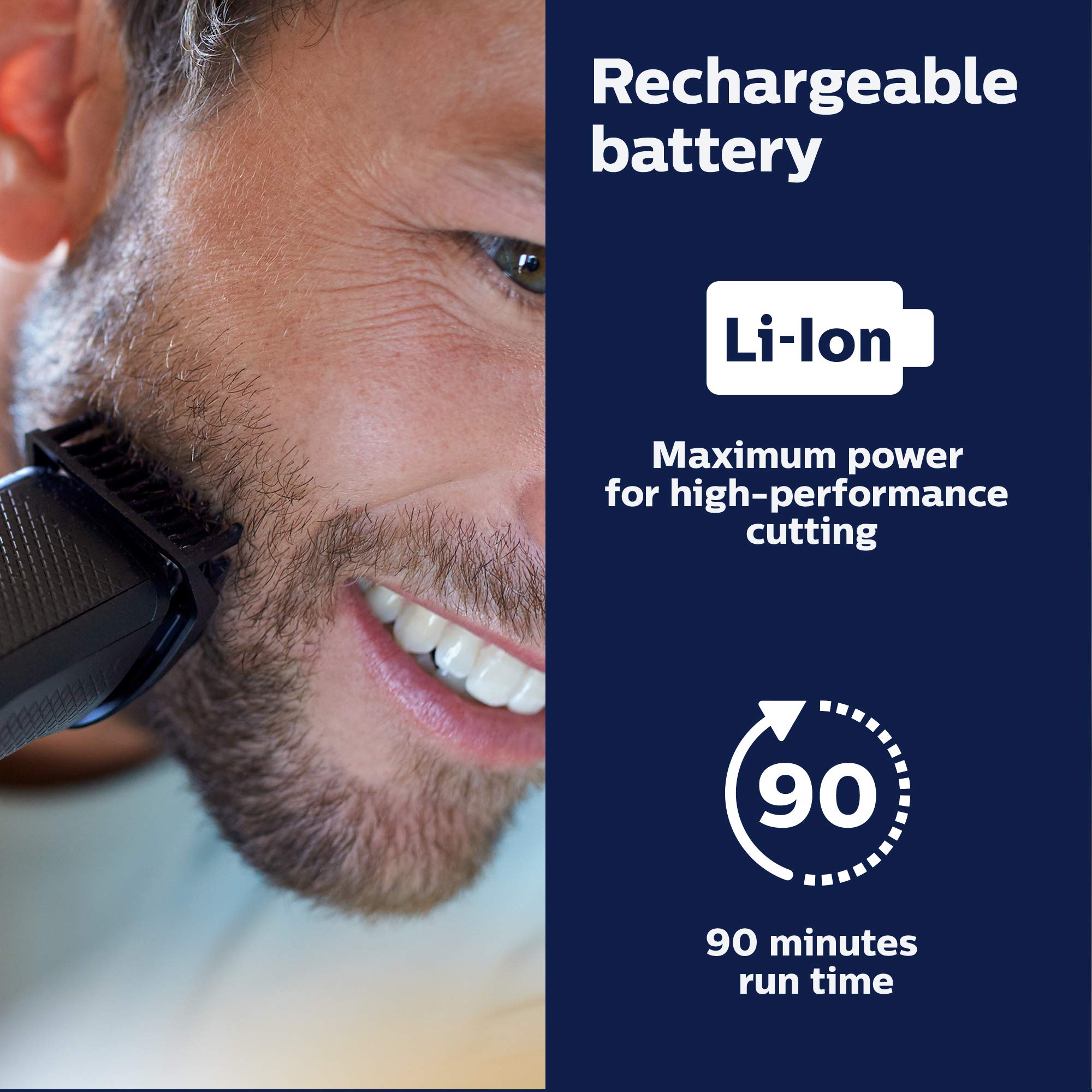 Philips Norelco Beard Trimmer and Hair Clipper, Cordless Grooming, Rechargeable, Adjustable Length, Beard Trimmer And Hair Clipper, No Blade Oil Needed, BT3210/41