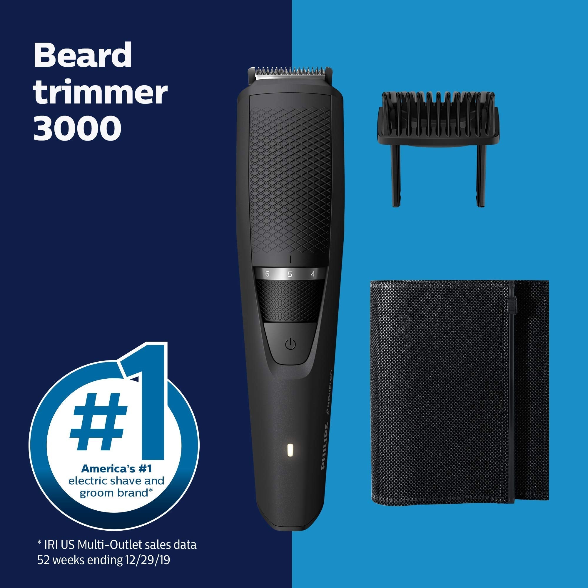 Philips Norelco Beard Trimmer and Hair Clipper, Cordless Grooming, Rechargeable, Adjustable Length, Beard Trimmer And Hair Clipper, No Blade Oil Needed, BT3210/41