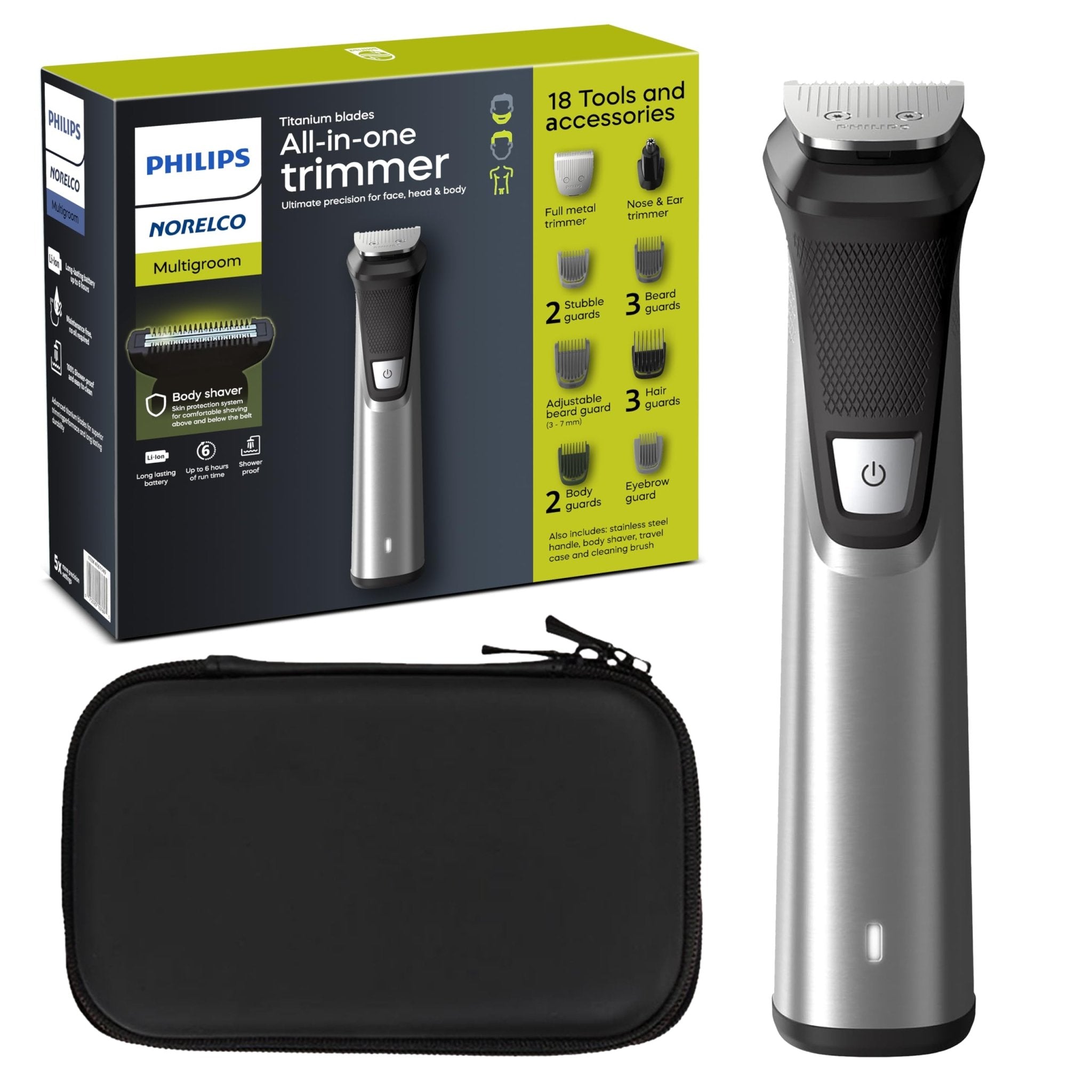 PHILIPS Norelco Multigroom 9000 Series MG9740-18-in-1 Precision Trimmer for Face, Head, and Body with Titanium Blades, 6-Hour Battery Life, and Showerproof Design, Packaging May Vary