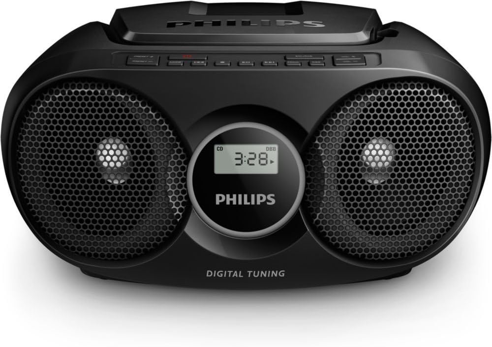 Philips Portable CD Player Boombox Radio CD Player Combo for Home, Stereo Sound Speakers and MP3/CD-R/RW Compatible, Programmable CD Player with FM Radio/USB/Headphone Jack/AUX Input