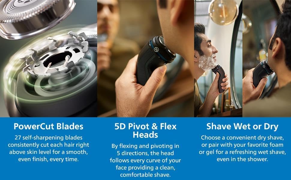 Philips Shaver for Men Series 3000 Rechargeable Wet/Dry Mens Electric Shavers Electric Razor for Men- Modern Steel Metallic