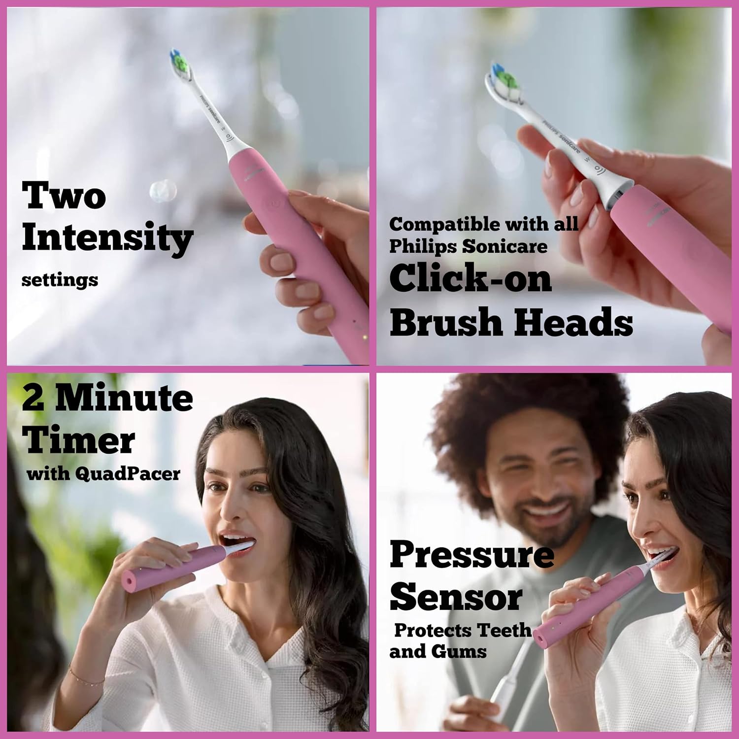 PHILIPS Sonicare Electric Toothbrush with DiamondClean Brush Head, Phillips Sonicare Rechargeable Toothbrush with Pressure Sensor, Travel Case, Sonic Electronic Toothbrush (Pink)