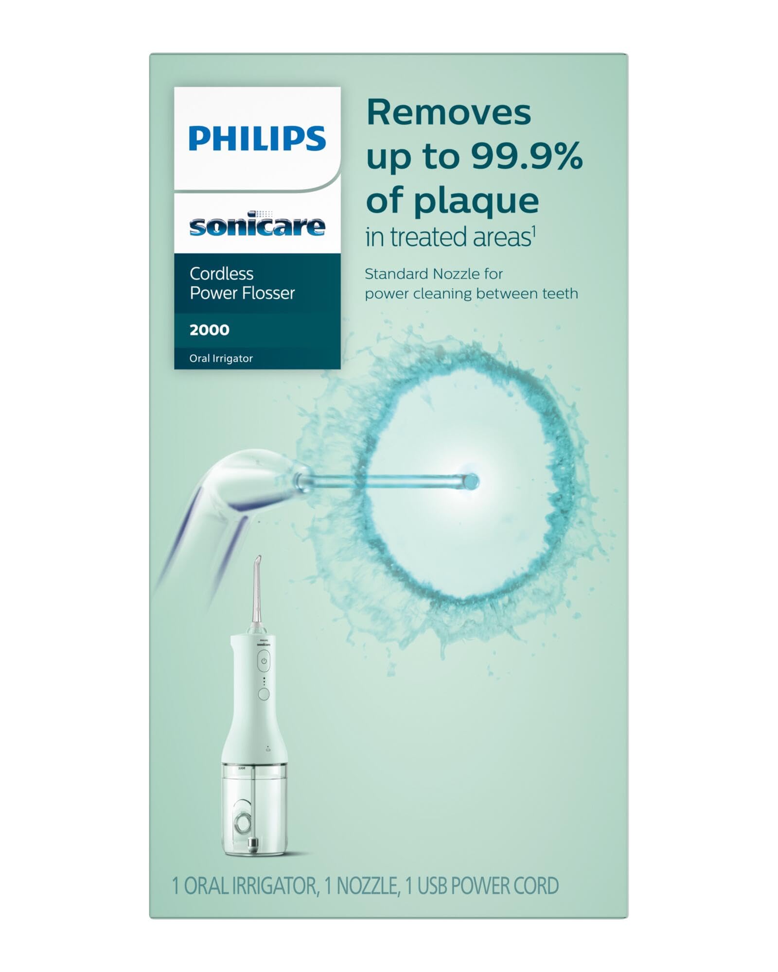 Philips Sonicare Water Flosser Cordless – Rechargeable Power Dental Waterflosser for Teeth, Portable Oral Irrigator with 3 Intensity Settings, 360° Rotating Nozzle – (White)