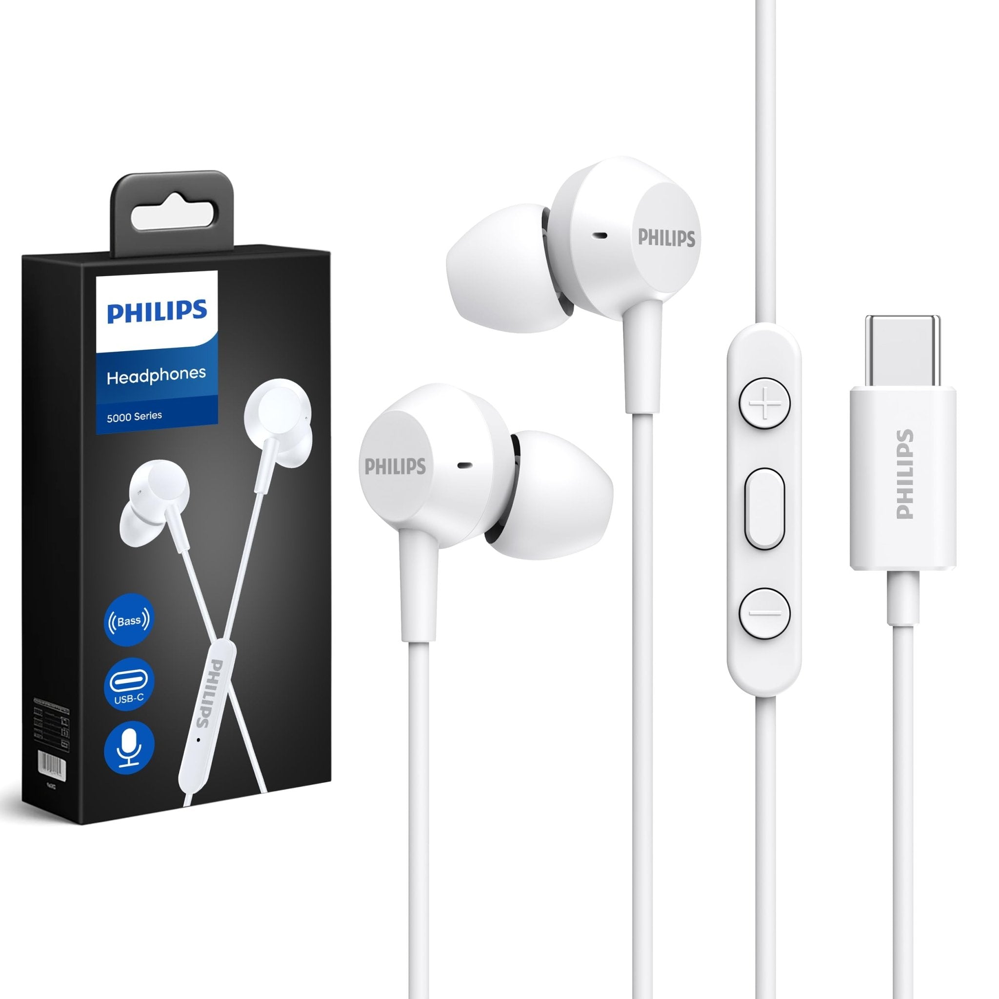 Philips USB C Earbuds Wired with Microphone, in Ear Type C Headphones with mic, Powerful Bass, Lightweight, USB-C Wired Earphones, 3-Button in-line Remote Ear Buds (Black)