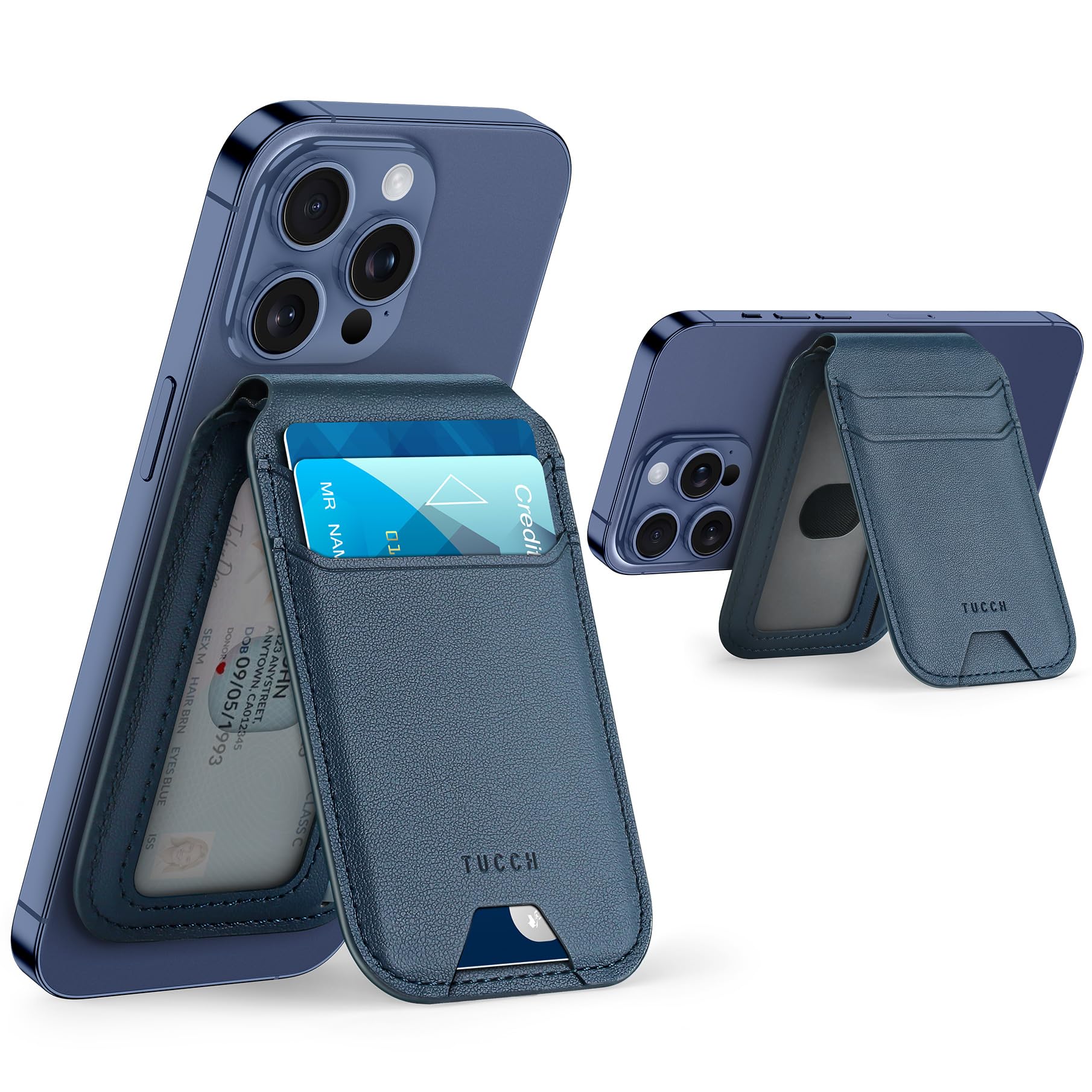 Phone Wallet with Adjustable Stand, [RFID Blocking] Credit Card Holder, Fit 5 Cards, PU Leather Magnetic Wallet for iPhone 16/15/14/13/12/Plus/Pro/Pro Max Series, Not for mini, Black