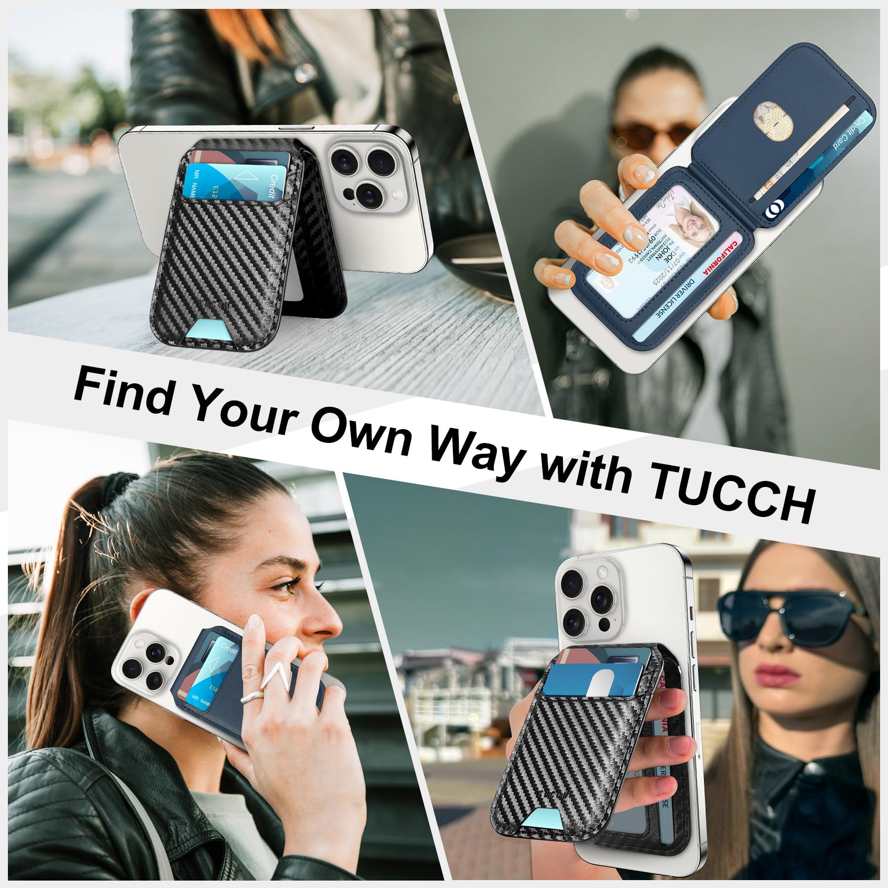 Phone Wallet with Adjustable Stand, [RFID Blocking] Credit Card Holder, Fit 5 Cards, PU Leather Magnetic Wallet for iPhone 16/15/14/13/12/Plus/Pro/Pro Max Series, Not for mini, Black