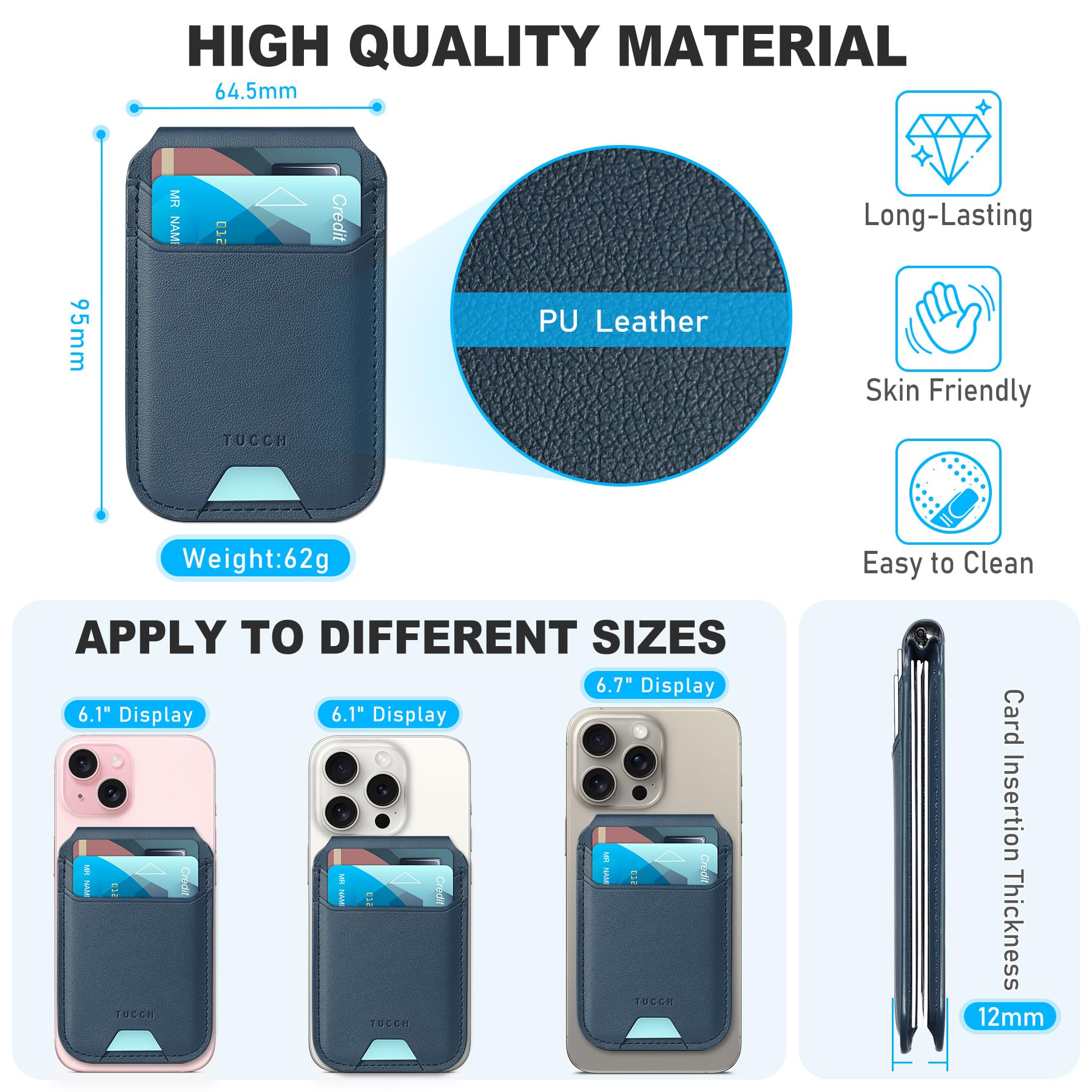 Phone Wallet with Adjustable Stand, [RFID Blocking] Credit Card Holder, Fit 5 Cards, PU Leather Magnetic Wallet for iPhone 16/15/14/13/12/Plus/Pro/Pro Max Series, Not for mini, Black