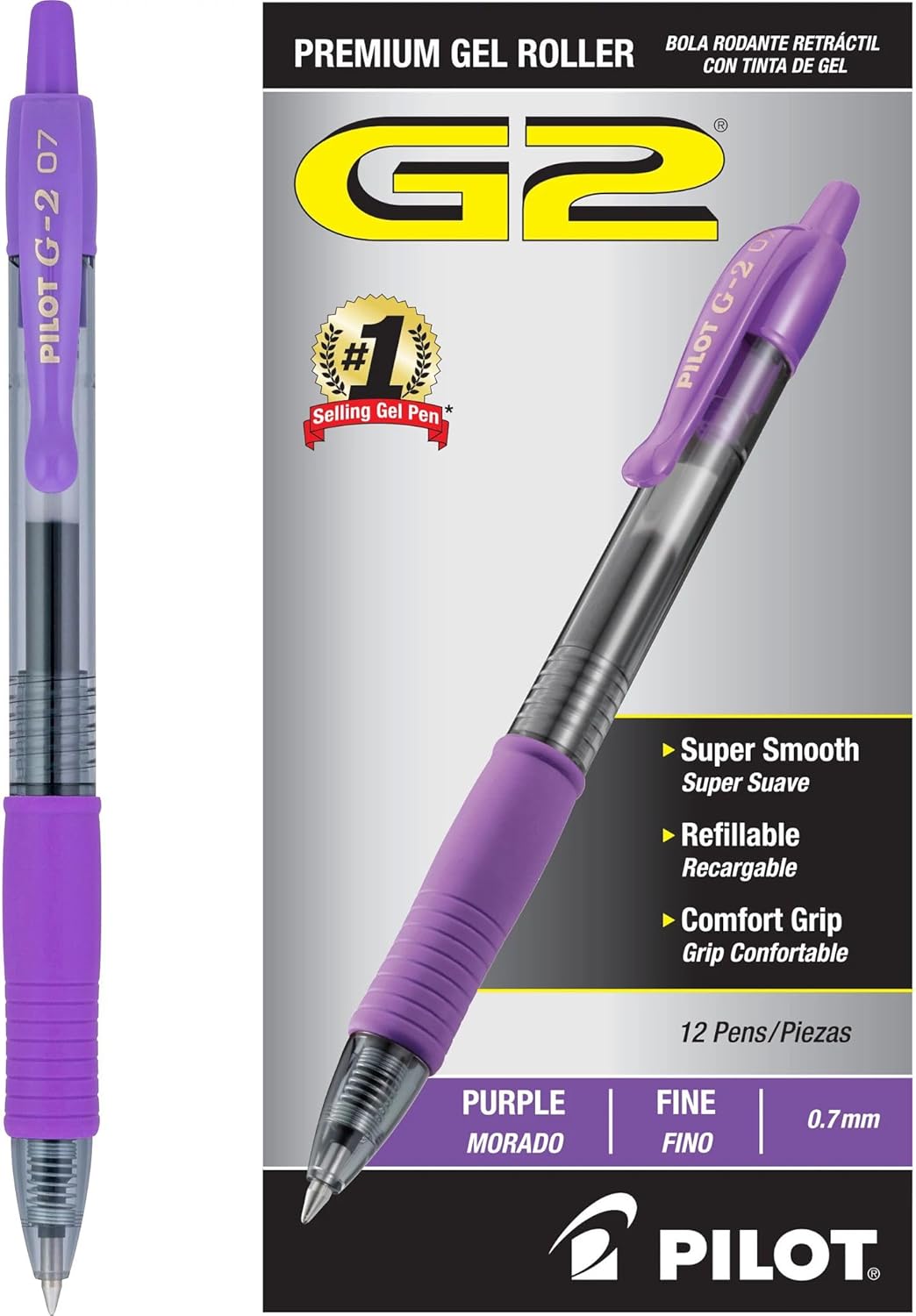 Pilot G2 Premium Gel Roller Pens 0.7, Fine Point Smooth Writing Pens Black, Pack of 12