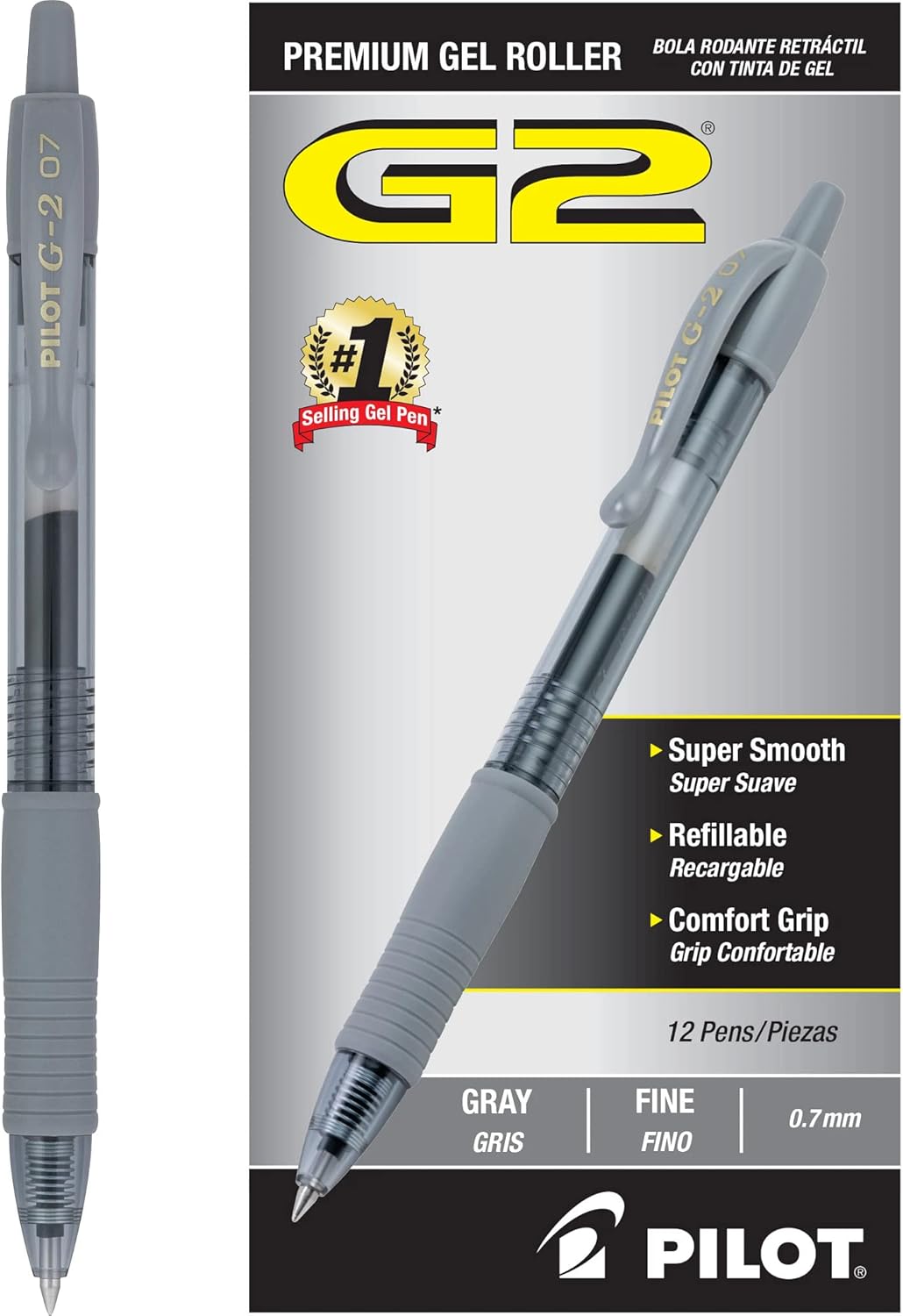 Pilot G2 Premium Gel Roller Pens 0.7, Fine Point Smooth Writing Pens Black, Pack of 12