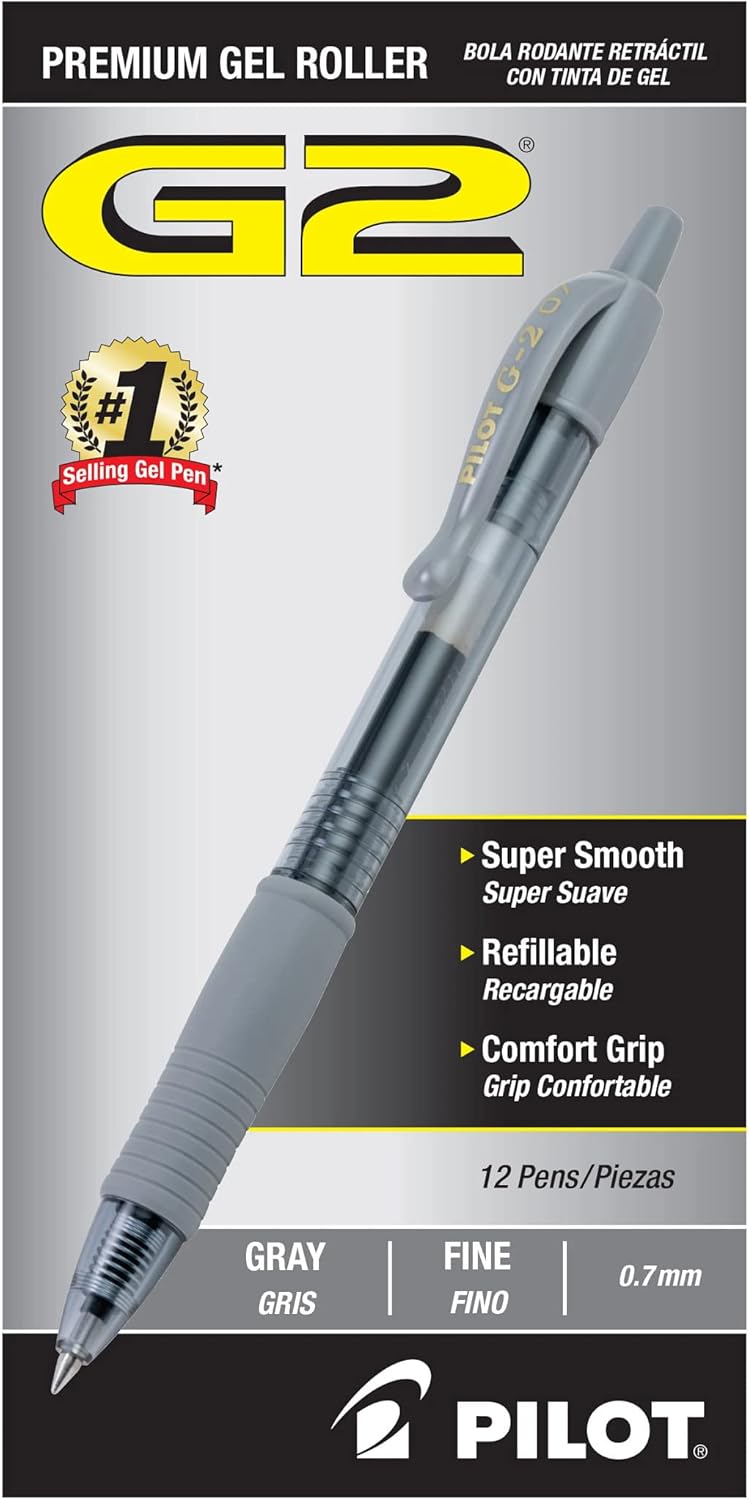 Pilot G2 Premium Gel Roller Pens 0.7, Fine Point Smooth Writing Pens Black, Pack of 12