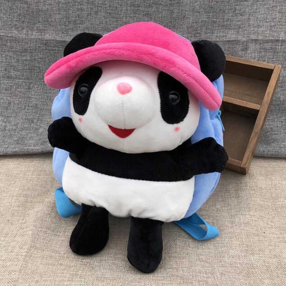 Pink Hat Panda Kids Shoulder Bag Plush Backpack Blue Snacks Travel Backpack Small School Bag