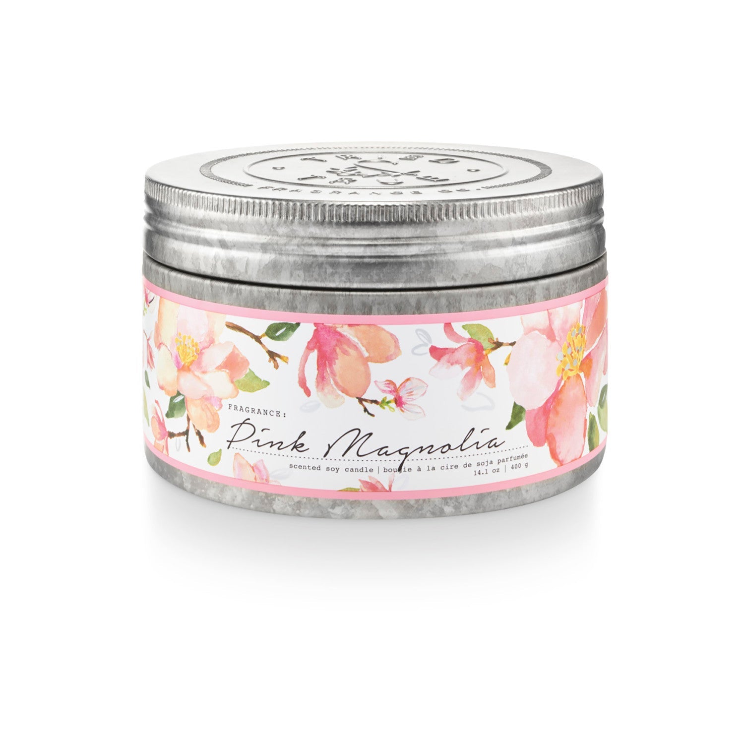 Pink Magnolia 3 Wick Soy Candle in Tin