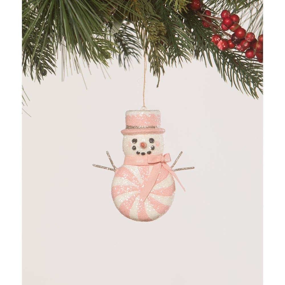 Pink Peppermint Snowman Ornament by Bethany Lowe Designs