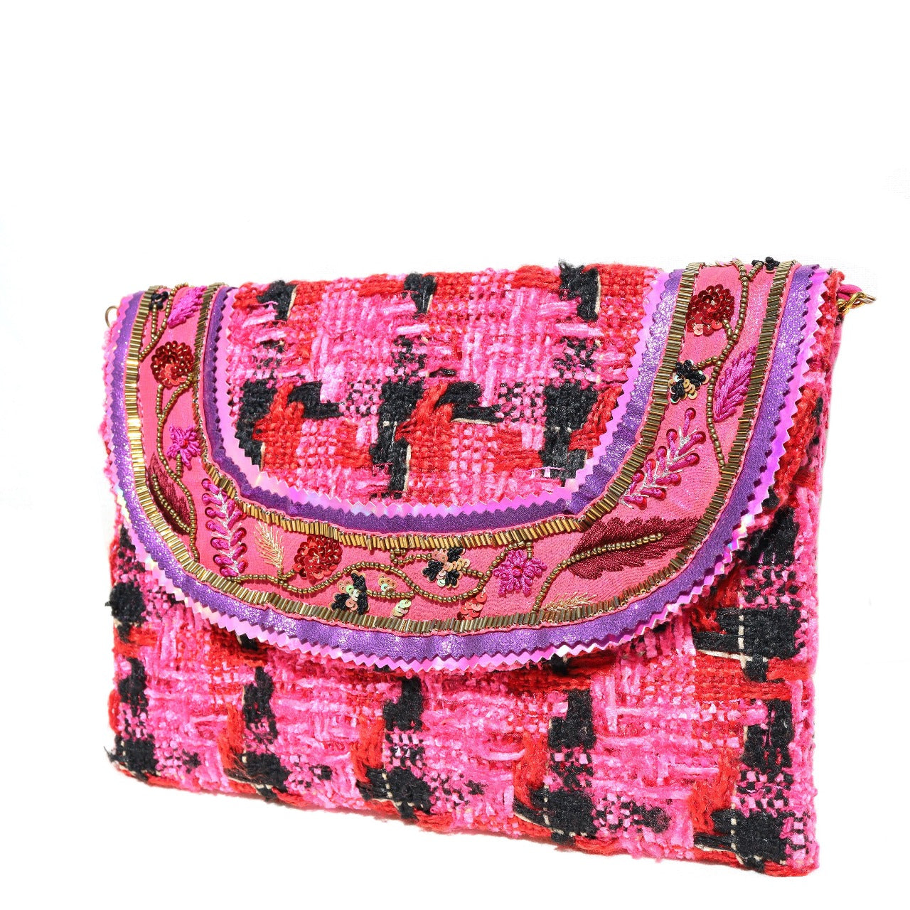 Magenta Tweed Envelope Bag
