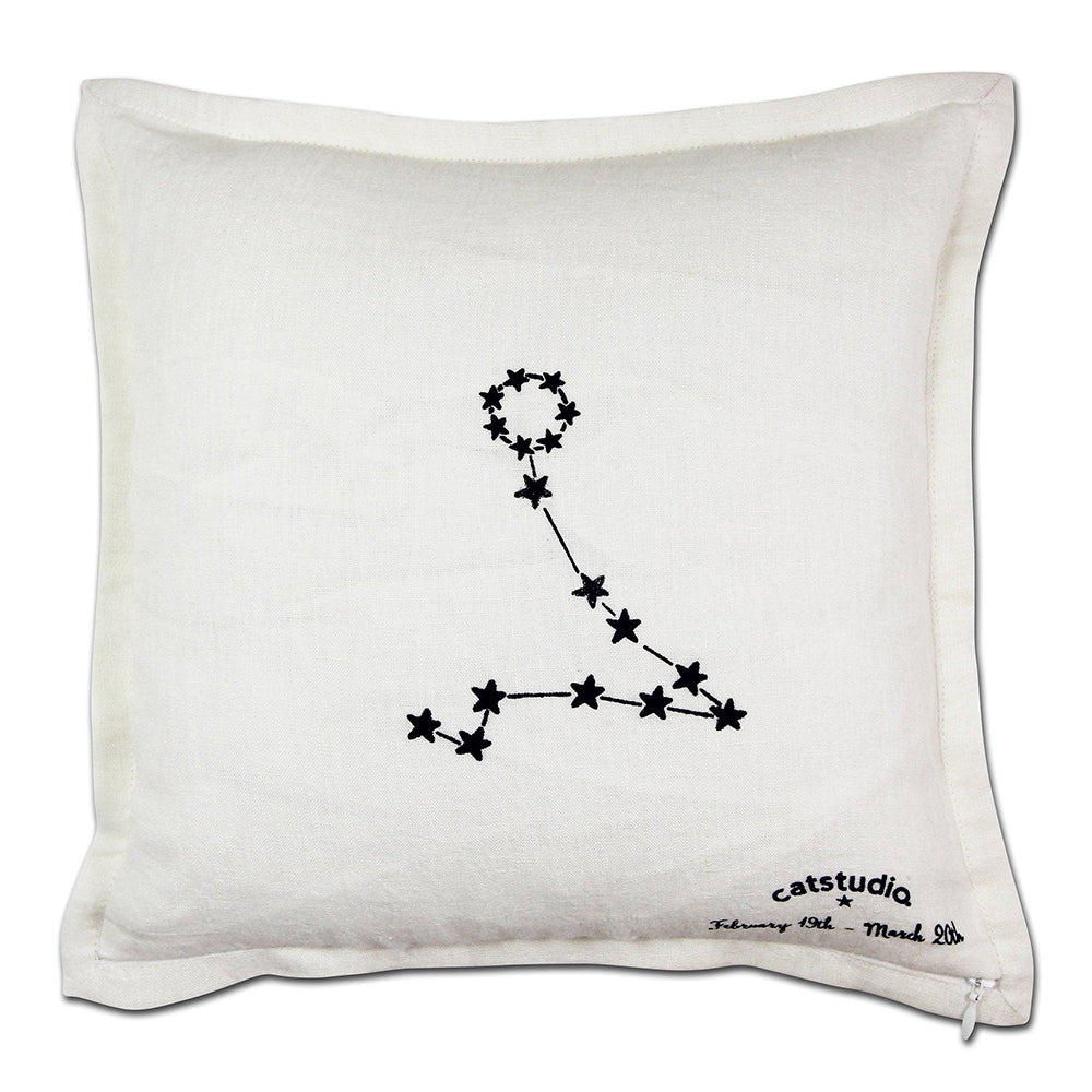 Pisces Astrology Hand-Embroidered Pillow by Cat Studio