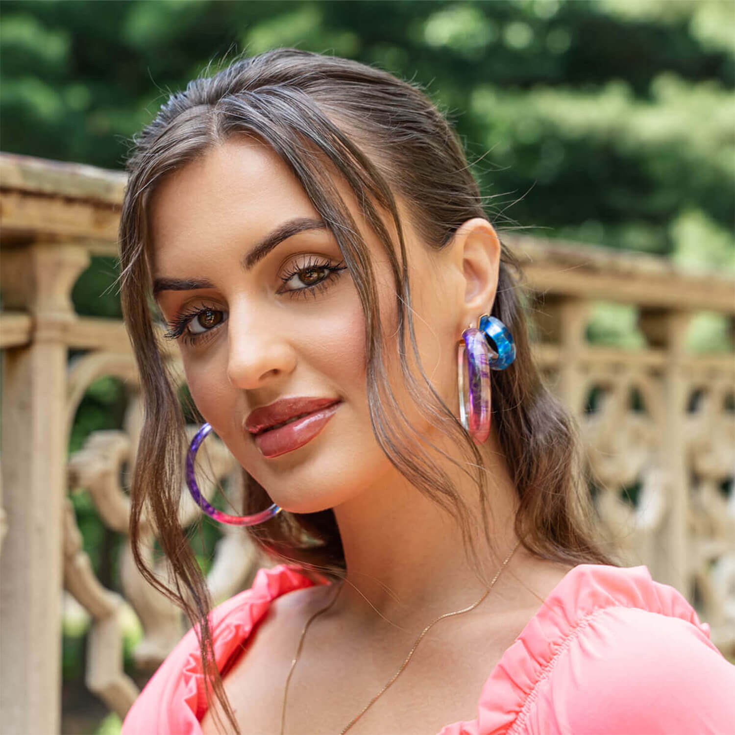 Tie Dye Lucite Hoops in Blue