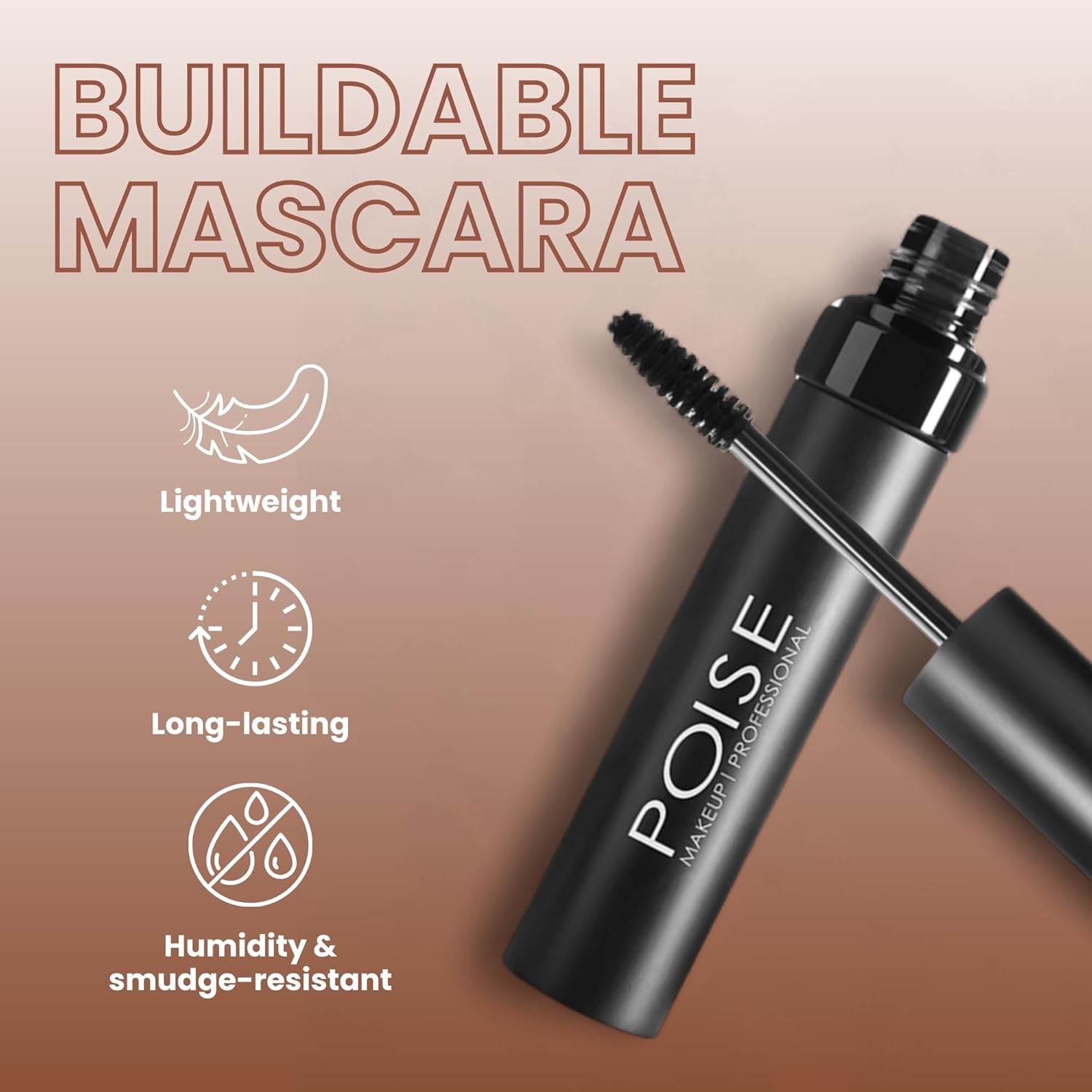 POISE Makeup HD Mascara Water-Resistant Formula | Extended Volume Fullness and Lash Definition Humidity and Smudge-Proof Eye Lashes Mascara, Black