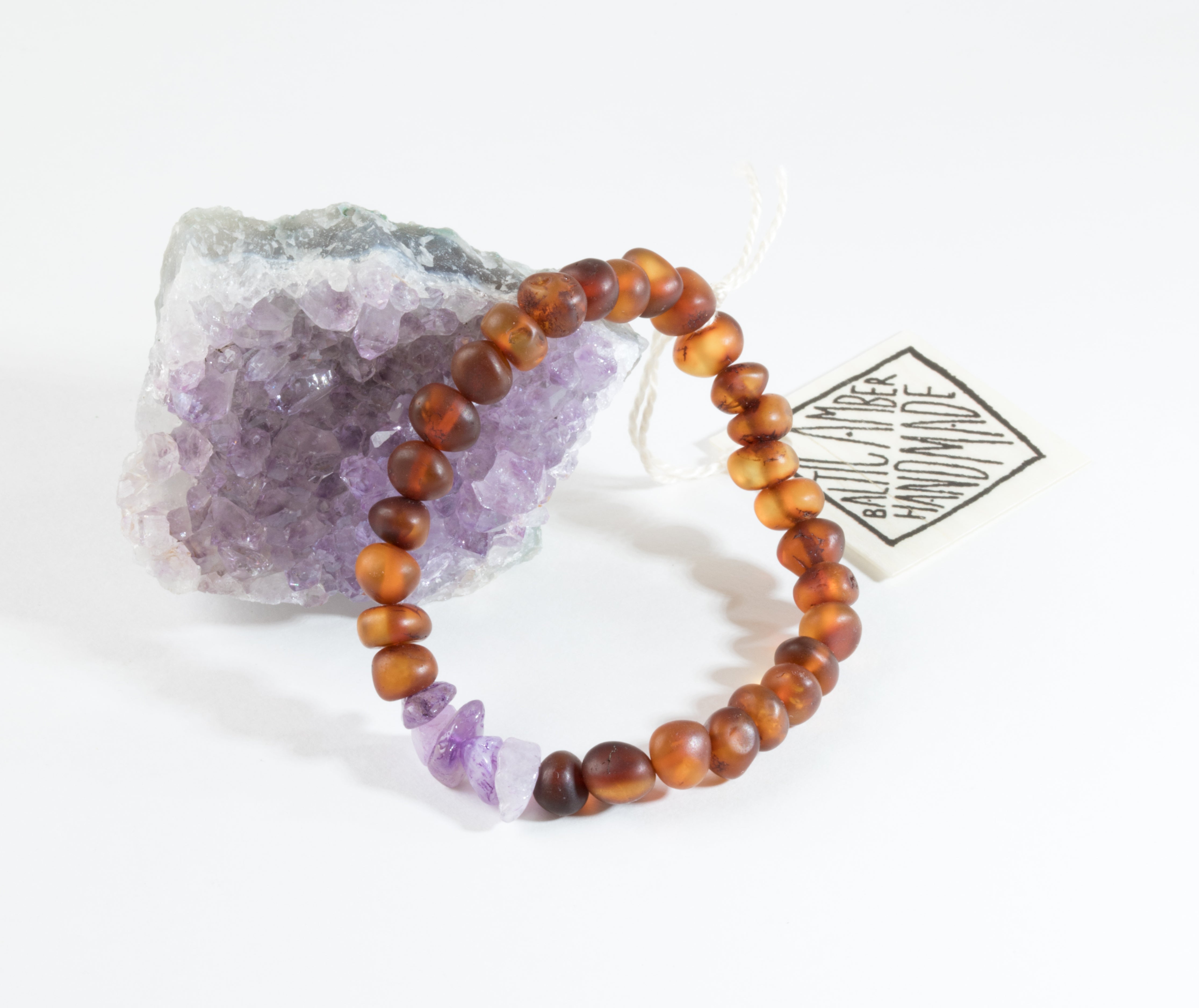 Raw Cognac Baltic Amber + Raw Amethyst || Adult Bracelet