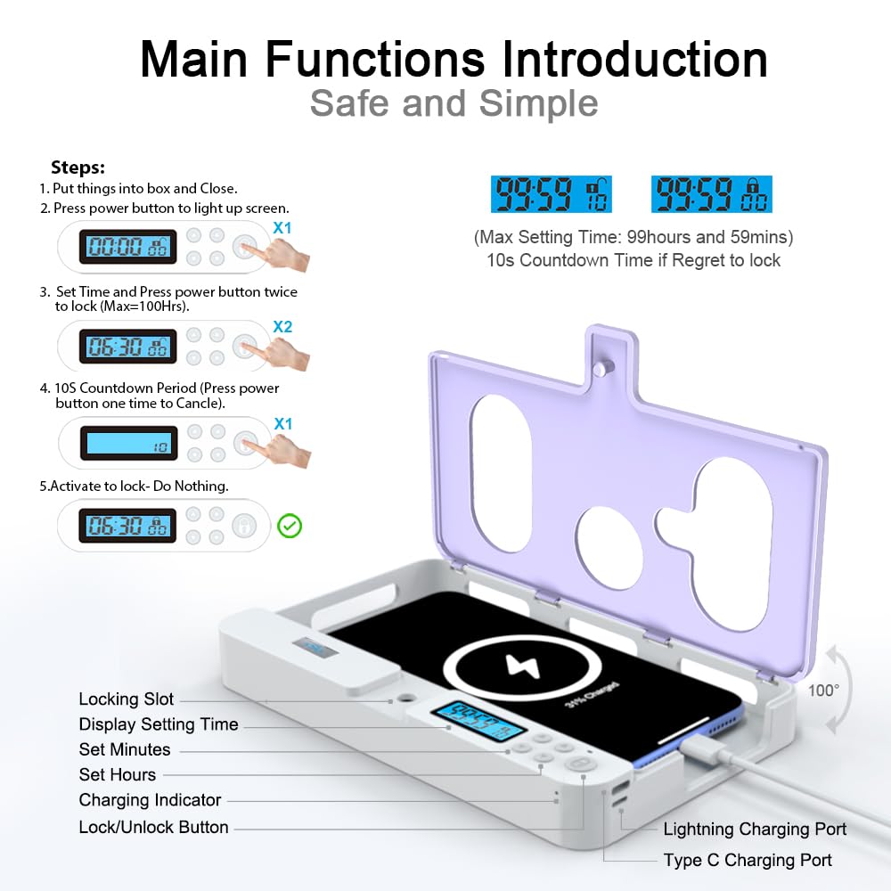 Portable Smart Auto Phone Timer Lock Box for iPhone and Android Phones, Self-Control Timer Locker to Help Kids,Students, Adults Focus Back,Prevent Excessive Games, Mobile Phone Addiction(New)