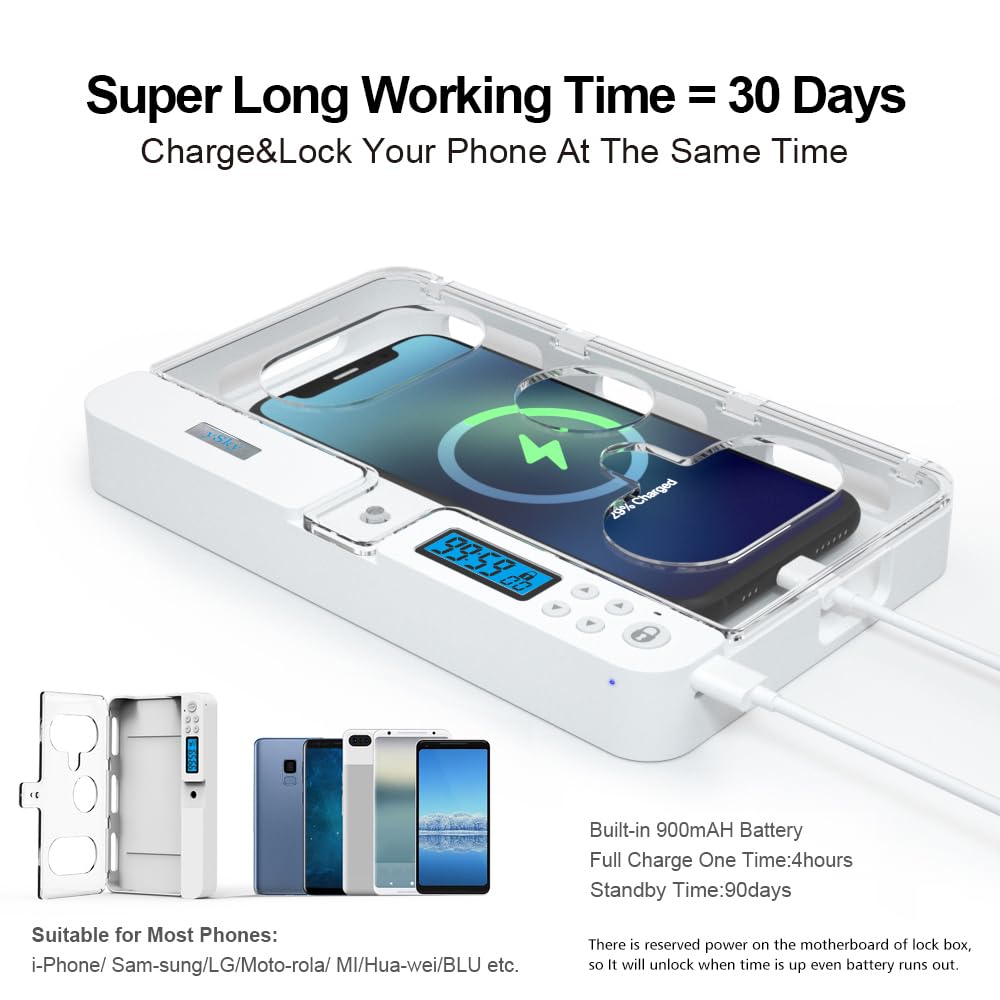 Portable Smart Auto Phone Timer Lock Box for iPhone and Android Phones, Self-Control Timer Locker to Help Kids,Students, Adults Focus Back,Prevent Excessive Games, Mobile Phone Addiction(New)