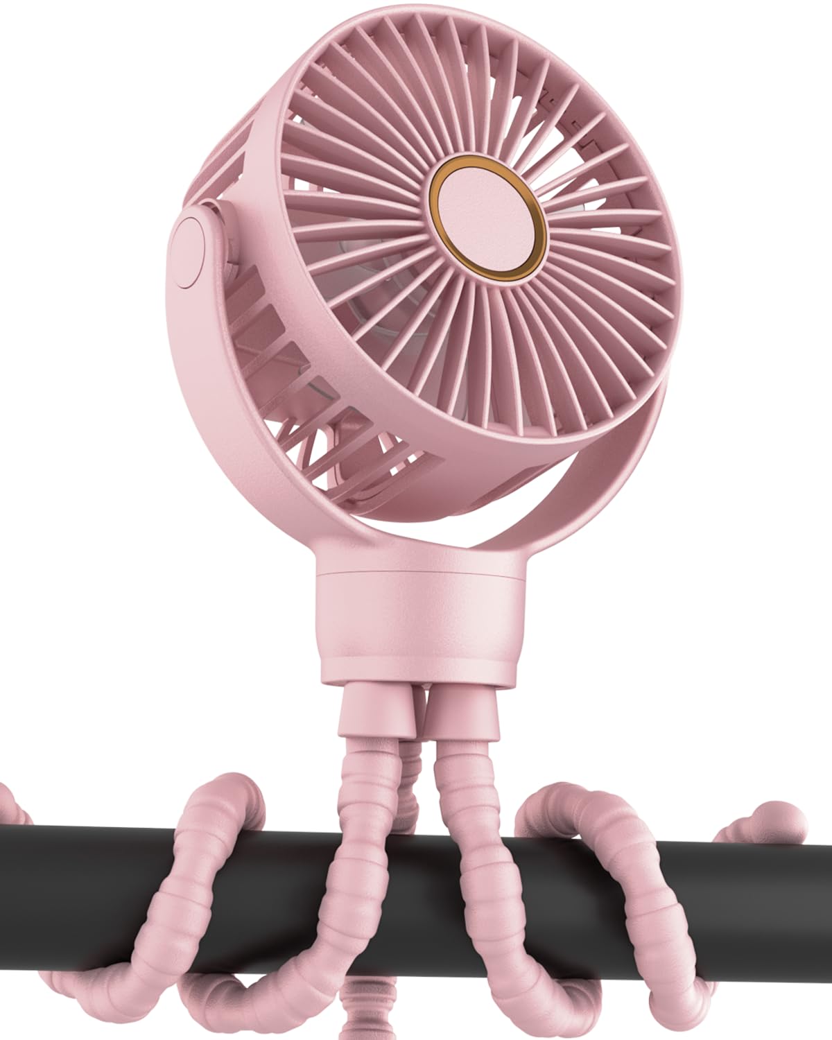 Portable Stroller Mini Fan, Small Rechargeable Personal Fan, Baby Travel Essentials for Wagon, Car Seat, Treadmill, Battery Powered Biking Gear Accessories, 360° Rotation, 3-Speed, Display, Black