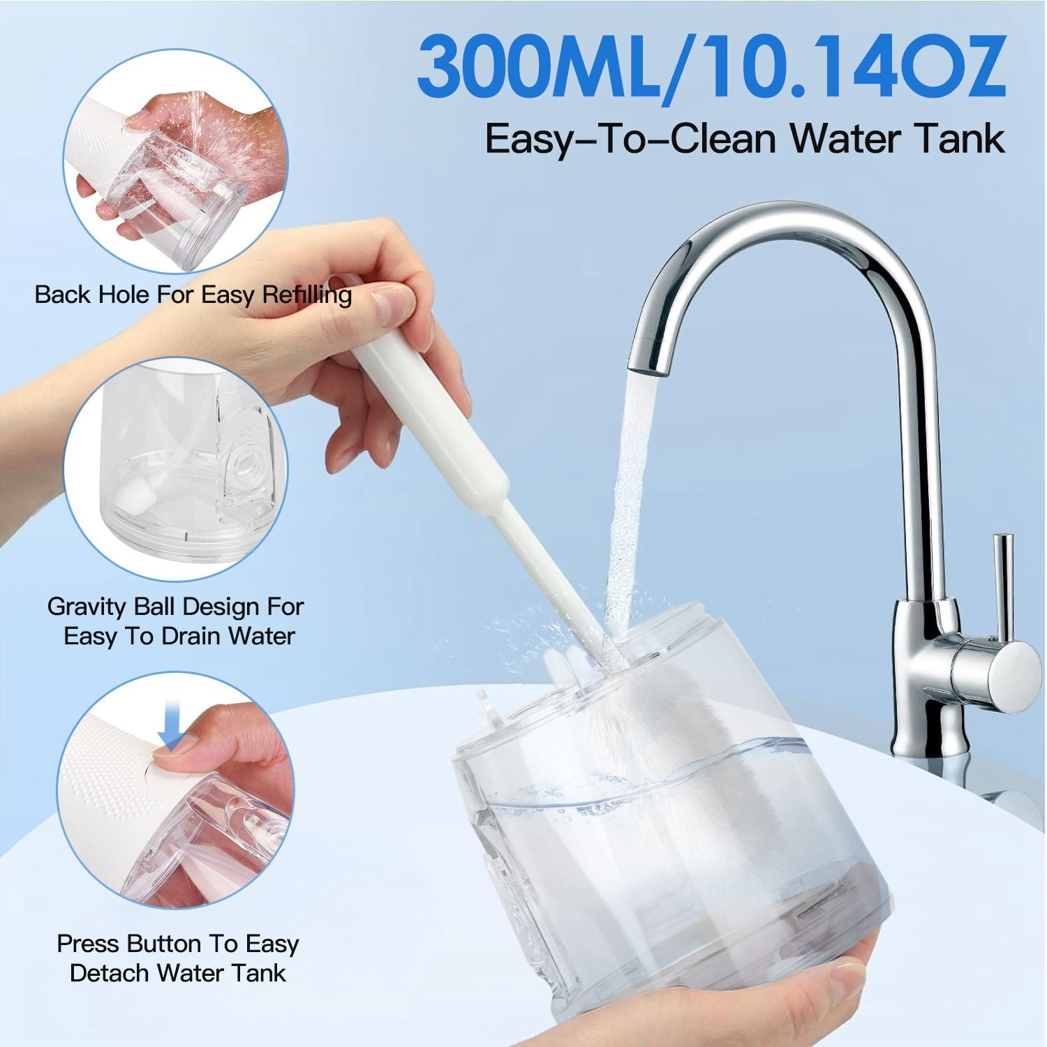 Portable Water Dental Flosser Cordless Rechargeable Dental Oral Irrigator IPX7 Waterproof Teeth Cleaner with 5 Modes 5 Nozzles 10.14oz Detachable Water Tank for Travel Home