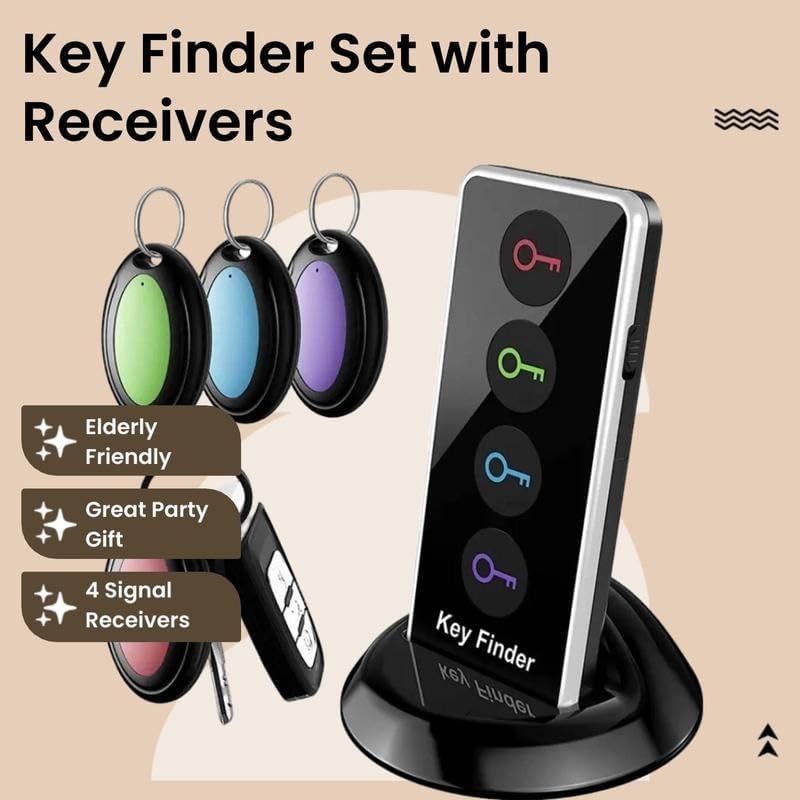 Portable Wireless Key Finder Set with 4 Signal Receivers - Ideal Party Gift for Elders, Black, Requires 2 AAA Batteries（Super Good qualiey）