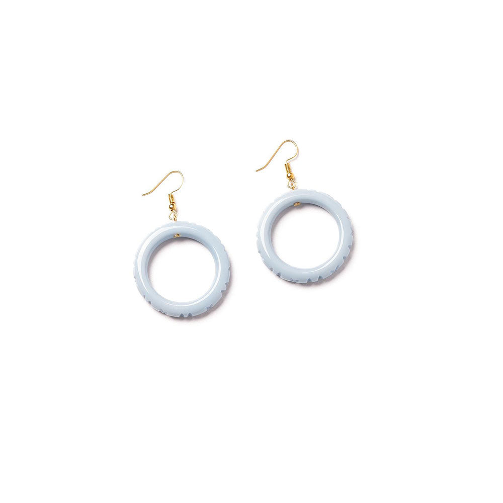 Powder Blue Heavy Carve Drop Hoop Earrings by Splendette