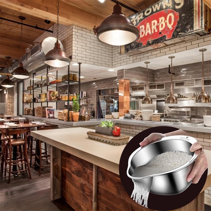 Premium SUS304 Stainless Steel Rice Washing Drain Basket - Multifunctional Kitchen Colander for Rice, Fruits, Veggies & Storage, Durable Kitchen Gadget（Super good qualiey）