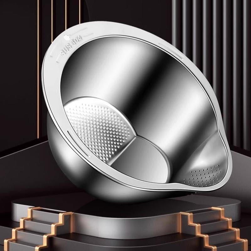 Premium SUS304 Stainless Steel Rice Washing Drain Basket - Multifunctional Kitchen Colander for Rice, Fruits, Veggies & Storage, Durable Kitchen Gadget（Super good qualiey）