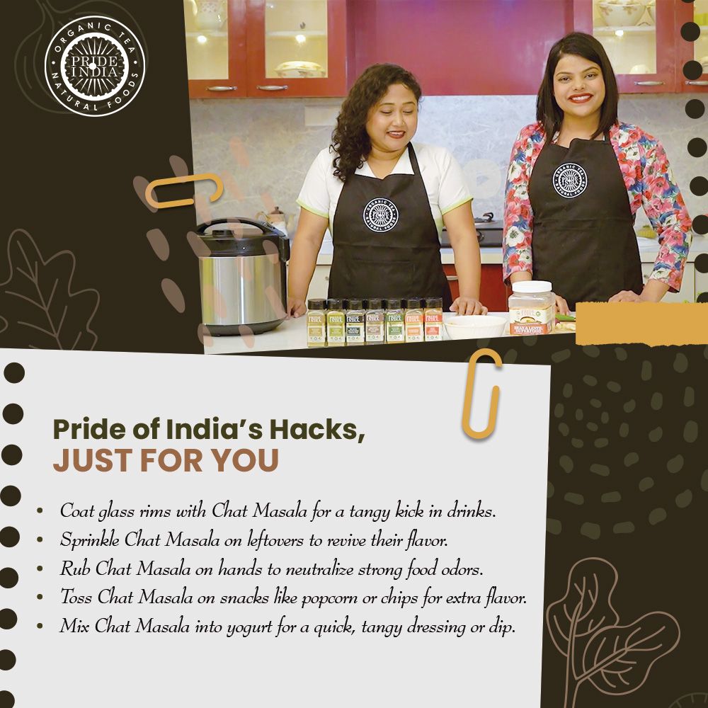 Pride of India | Indian Chat Masala Seasoning Spice 8 oz (226.79 gm) Medium Dual Sifter Jar | Ideal for Savory Dishes | Perfect Seasoning for Drinks/Salads/Fruits | Preservatives Free | Easy to Store