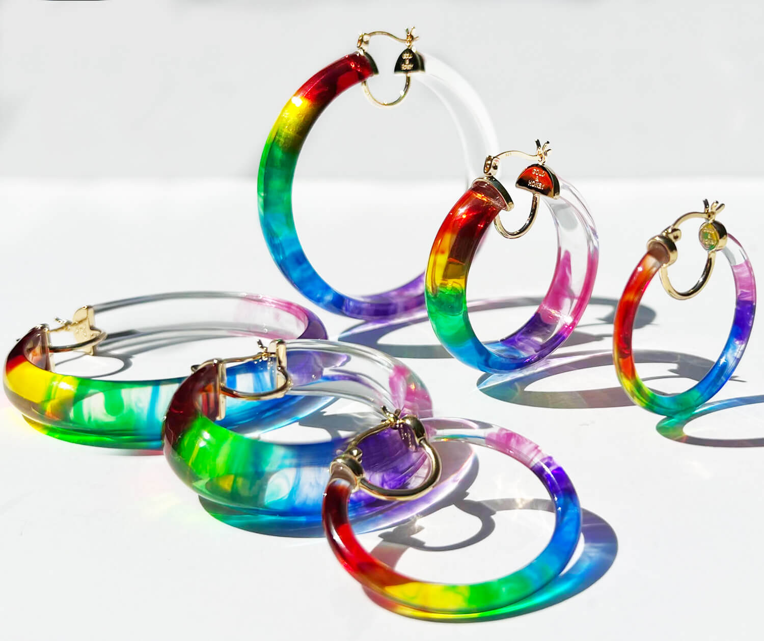 PRIDE Rainbow Tie Dye Lucite Thin Hoops