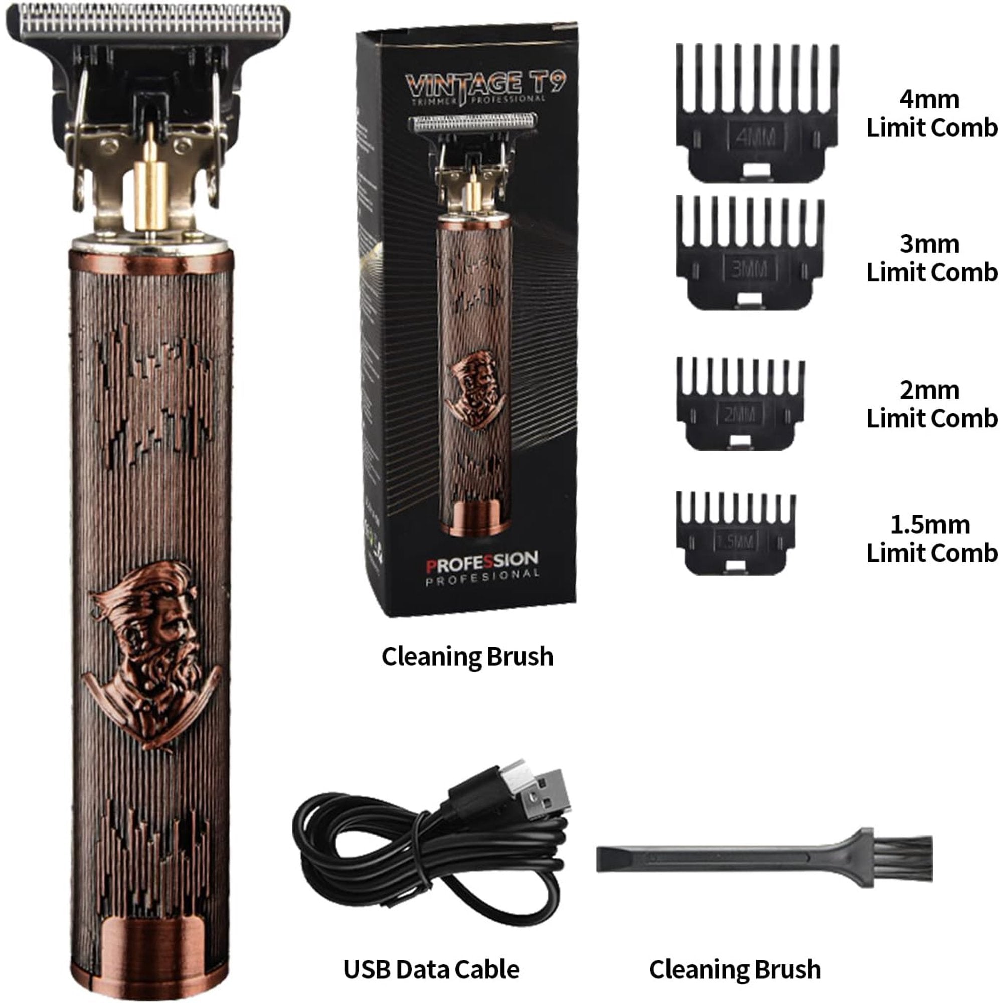Professional Hair Clippers for Men, Men Hair Trimmer, Grooming Waterproof Rechargeable Close Cutting T Trimmer, USB Rechargeable Clippers for Hair Cutting with Guide Combs