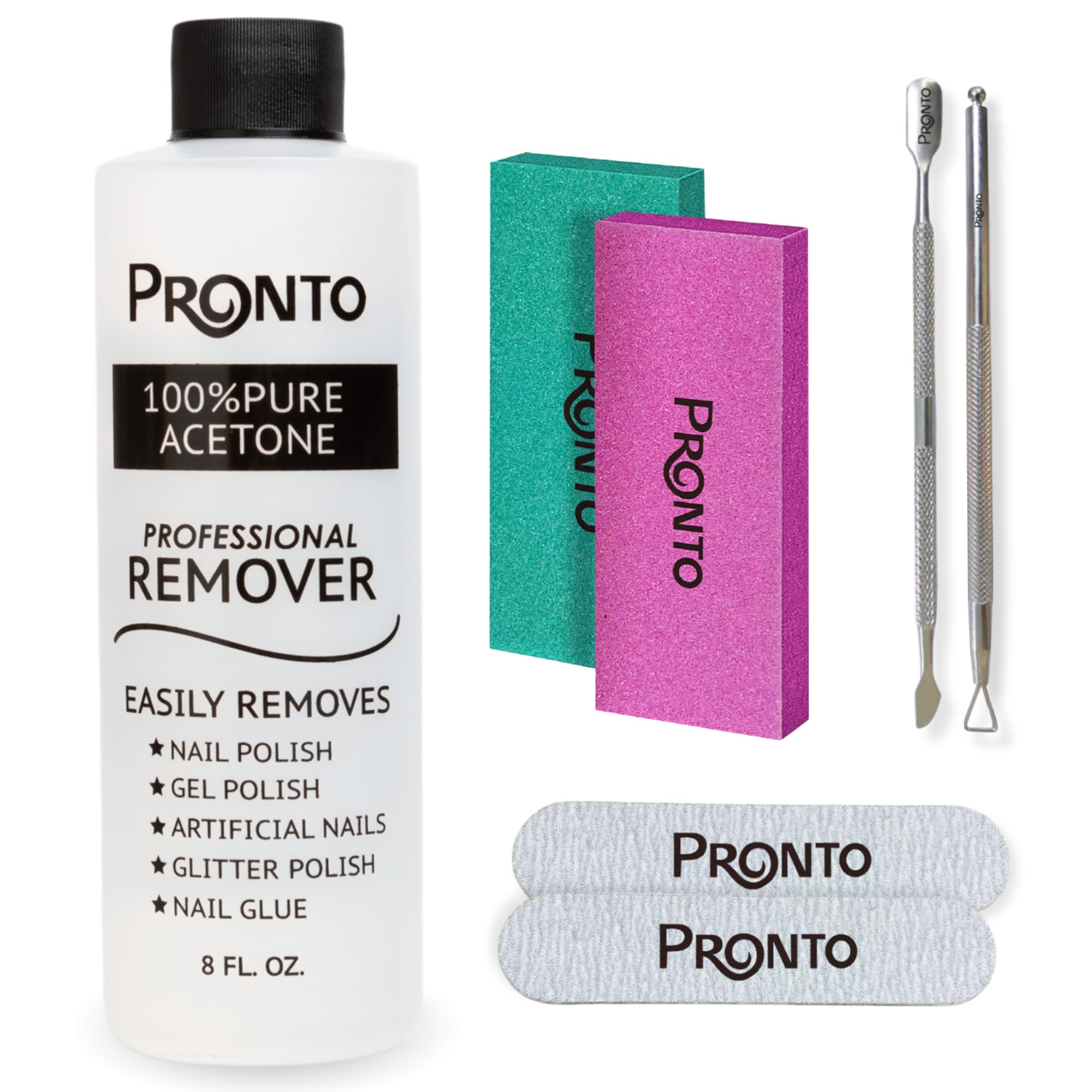 Pronto 100% Acetone Gel Nail Polish Remover - Gel Polish Remover for Nails | Acetone Nail Polish Remover For Nails for Removal of Glue, Gel, Acrylic & Dip | Gel Polish Remover, 8 Fl oz